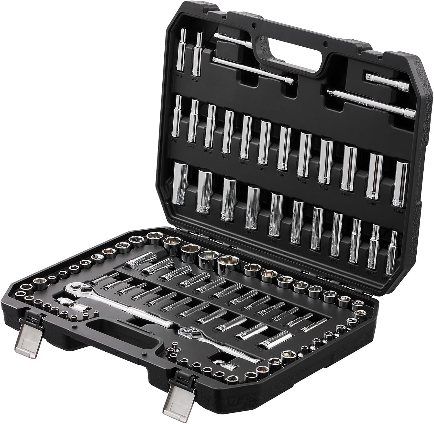 image:imageVEVOR Socket Set 76 Pieces 38 inch Drive Socket and Ratchet Set SAE and Metric Deep and Shallow Mechanic Tool Kit with Accessories and Storage Case CRV Alloy Steel for Automotive Repair1438