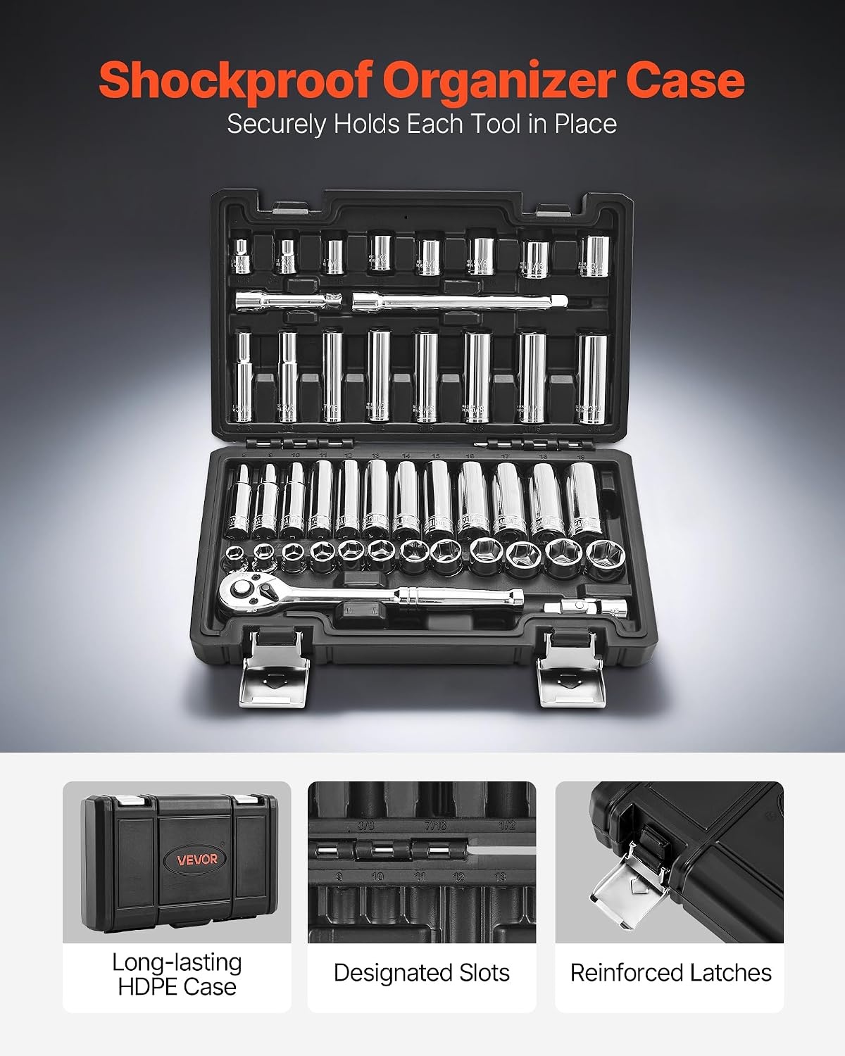 image:imageVEVOR Socket Set 76 Pieces 38 inch Drive Socket and Ratchet Set SAE and Metric Deep and Shallow Mechanic Tool Kit with Accessories and Storage Case CRV Alloy Steel for Automotive Repair38