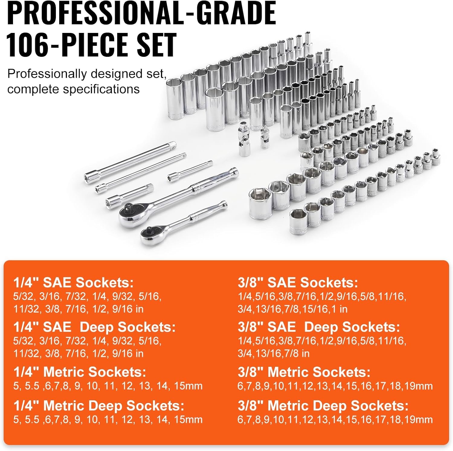 image:imageVEVOR Socket Set 76 Pieces 38 inch Drive Socket and Ratchet Set SAE and Metric Deep and Shallow Mechanic Tool Kit with Accessories and Storage Case CRV Alloy Steel for Automotive Repair1438