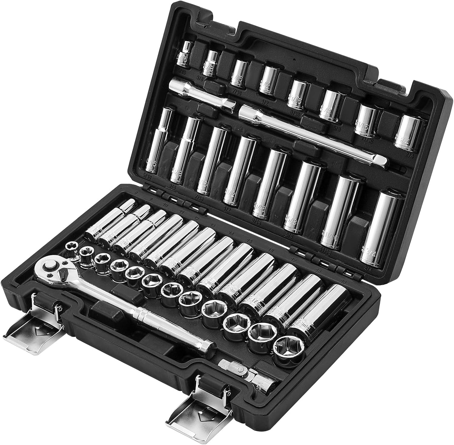 image:imageVEVOR Socket Set 76 Pieces 38 inch Drive Socket and Ratchet Set SAE and Metric Deep and Shallow Mechanic Tool Kit with Accessories and Storage Case CRV Alloy Steel for Automotive Repair38