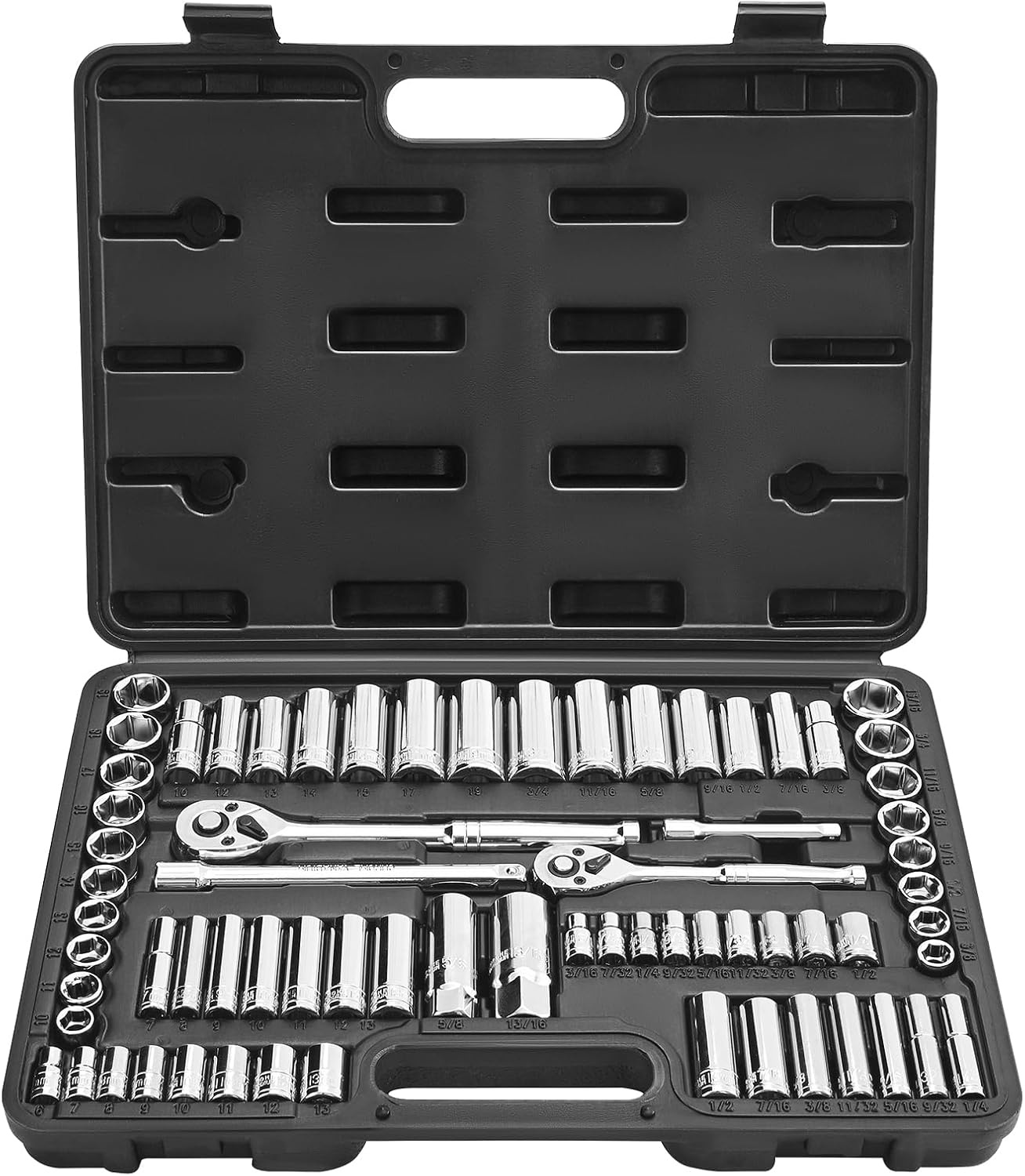 image:imageVEVOR Socket Set 76 Pieces 38 inch Drive Socket and Ratchet Set SAE and Metric Deep and Shallow Mechanic Tool Kit with Accessories and Storage Case CRV Alloy Steel for Automotive Repair1438