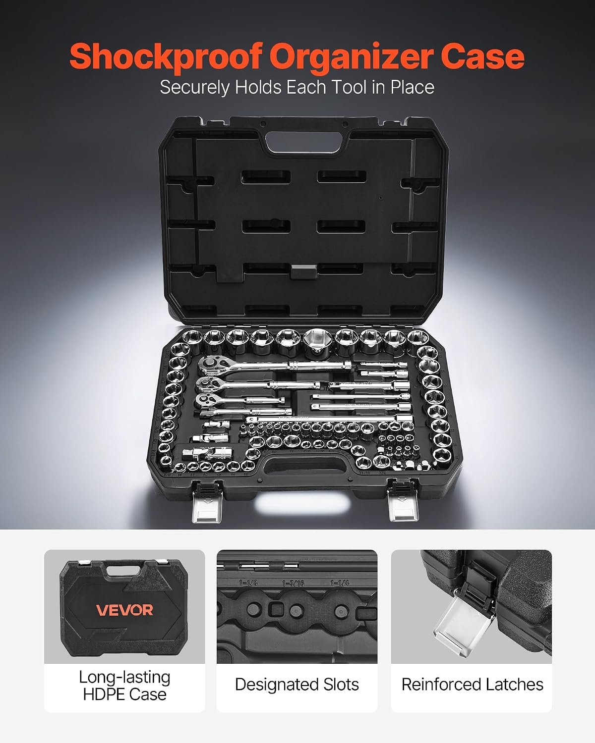 image:imageVEVOR Socket Set 76 Pieces 38 inch Drive Socket and Ratchet Set SAE and Metric Deep and Shallow Mechanic Tool Kit with Accessories and Storage Case CRV Alloy Steel for Automotive Repair143812