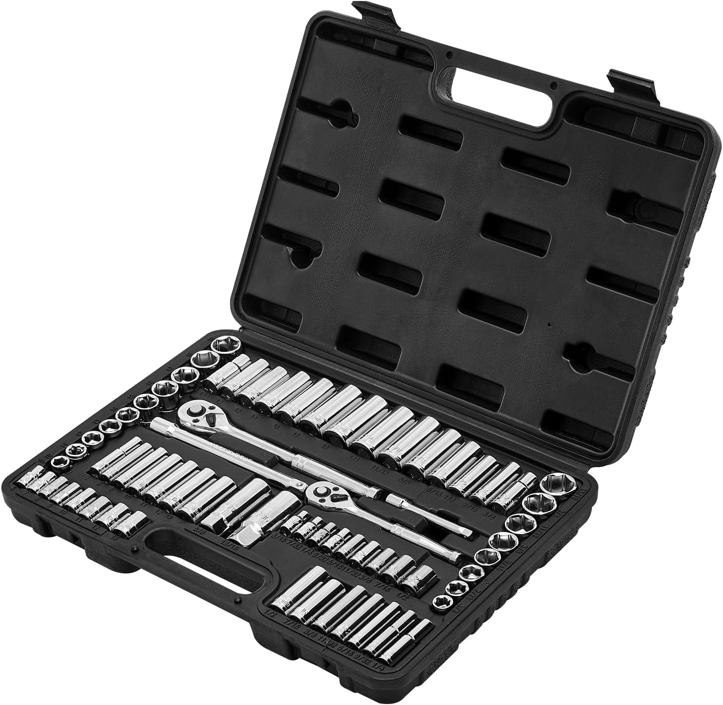 image:imageVEVOR Socket Set 76 Pieces 38 inch Drive Socket and Ratchet Set SAE and Metric Deep and Shallow Mechanic Tool Kit with Accessories and Storage Case CRV Alloy Steel for Automotive Repair1438