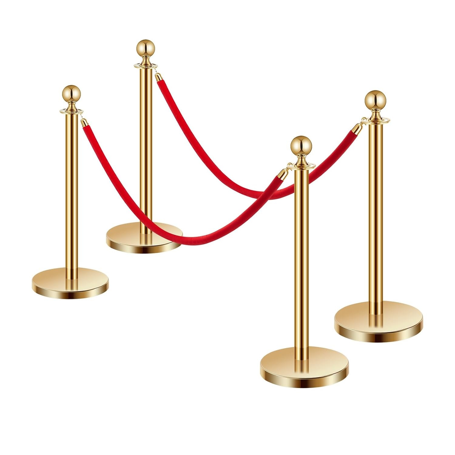image:imageVEVOR Stanchions and Velvet Ropes 8Pcs Hollow Base with Stainless Steel Post 4 Red Velvet Ropes and Posts Crowd Control Barriers Silver Stanchions Red Carpet Runner Poles for Party SuppliesGold