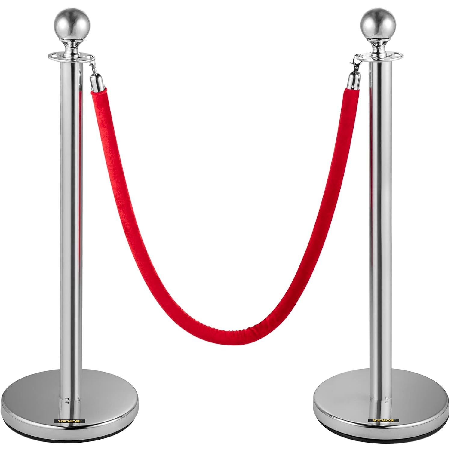 image:imageVEVOR Stanchions and Velvet Ropes 8Pcs Hollow Base with Stainless Steel Post amp 3281ft Carpet 6 Red Velvet Ropes Crowd Control Barriers Gold Stanchions Red Carpet Runner Poles for Party SuppliesSilver