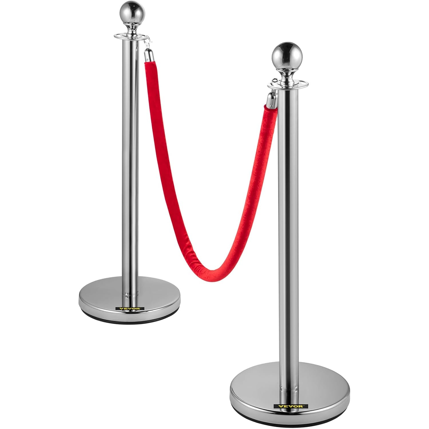 image:imageVEVOR Stanchions and Velvet Ropes 8Pcs Hollow Base with Stainless Steel Post amp 3281ft Carpet 6 Red Velvet Ropes Crowd Control Barriers Gold Stanchions Red Carpet Runner Poles for Party SuppliesSilver
