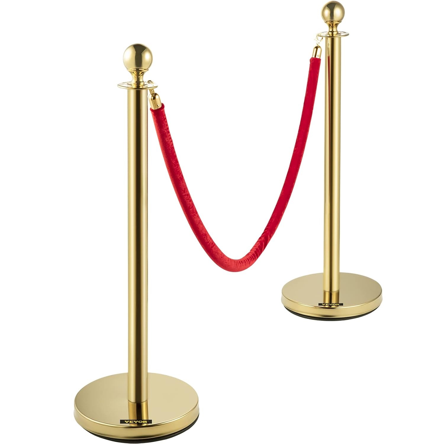 image:imageVEVOR Stanchions and Velvet Ropes Solid Base with Stainless Steel Post 5ft Red Velvet Ropes and Posts Silver Concrete Metal Bottom 2Pcs 1RopeGoldRed