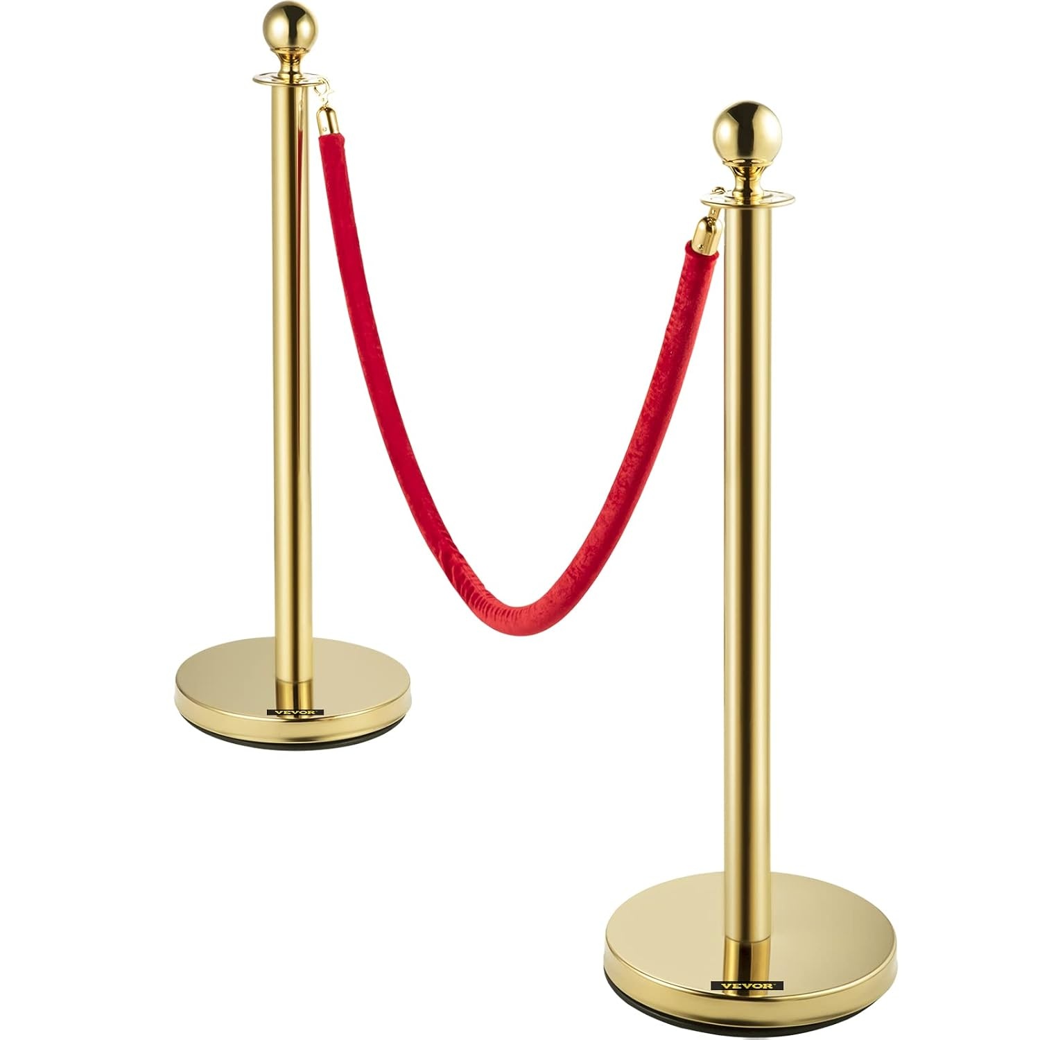 image:imageVEVOR Stanchions and Velvet Ropes Solid Base with Stainless Steel Post 5ft Red Velvet Ropes and Posts Silver Concrete Metal Bottom 2Pcs 1RopeGoldRed