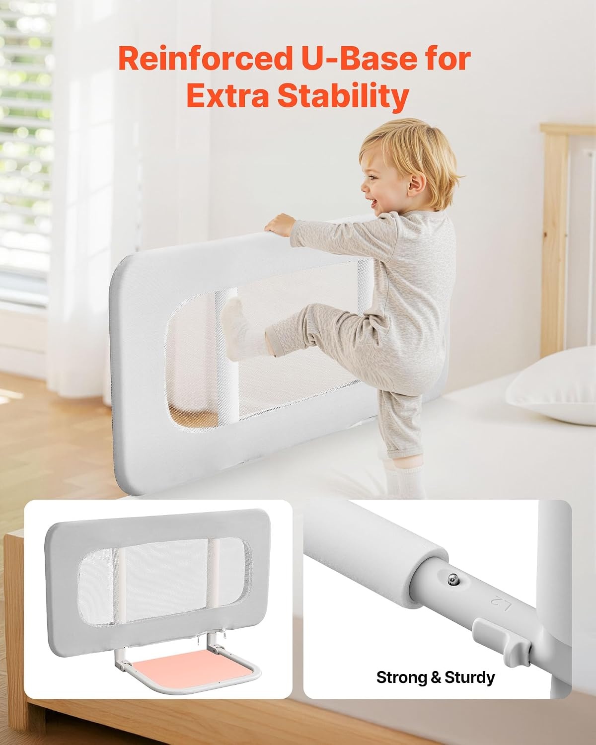 image:imageVEVOR Toddler Bed Rail Kids Beds Guard Rail with Reinforced Iron Pipe and Oxford Cloth Adjustable Height Bed Side Railing Portable Guard Bumper Barrier for Crib Bunk 315 x 2638 in 1 Piece