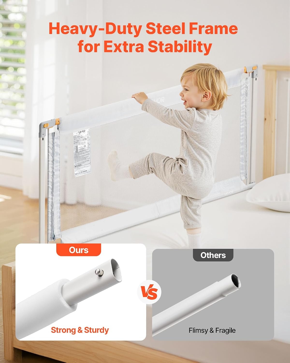 image:imageVEVOR Toddler Bed Rail Kids Beds Guard Rail with Reinforced Iron Pipe and Oxford Cloth Adjustable Height Bed Side Railing Portable Guard Bumper Barrier for Crib Bunk 5906 x 3504 in 1 Piece7874 x 3504 in