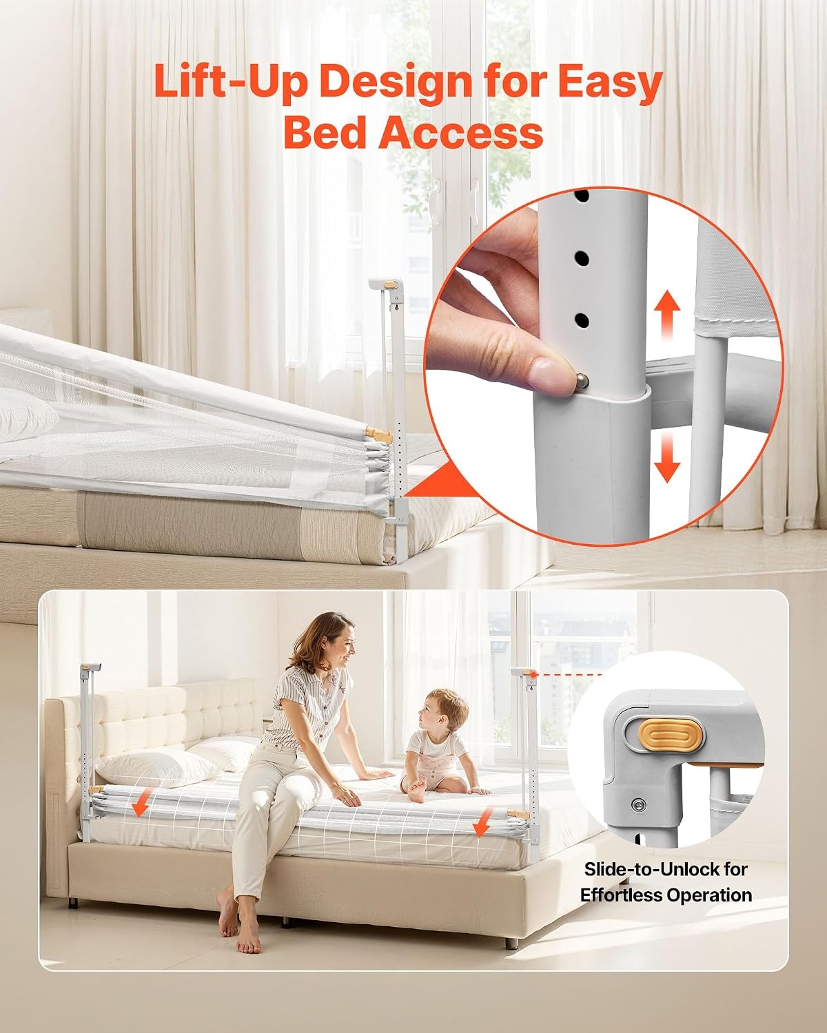 image:imageVEVOR Toddler Bed Rail Kids Beds Guard Rail with Reinforced Iron Pipe and Oxford Cloth Adjustable Height Bed Side Railing Portable Guard Bumper Barrier for Crib Bunk 5906 x 3504 in 1 Piece7874 x 3504 in
