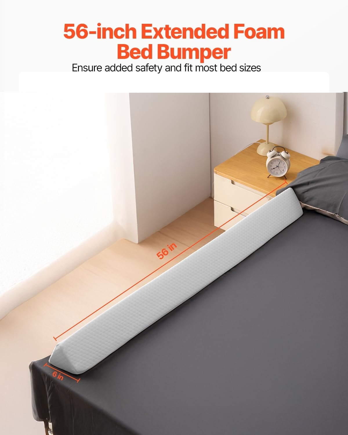image:imageVEVOR Toddlers Bed Bumper 56inch NonSlip Bed Rail Bumper HighRebound Foam Bedrail Guard for Toddlers with MachineWashable Cover for Twin Full Queen amp King Beds Lightweight and TravelFriendlyHighRebound Foam
