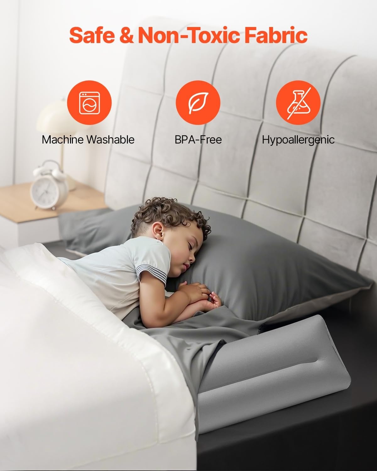 image:imageVEVOR Toddlers Bed Bumper 56inch NonSlip Bed Rail Bumper HighRebound Foam Bedrail Guard for Toddlers with MachineWashable Cover for Twin Full Queen amp King Beds Lightweight and TravelFriendlyNonSlip Flocking