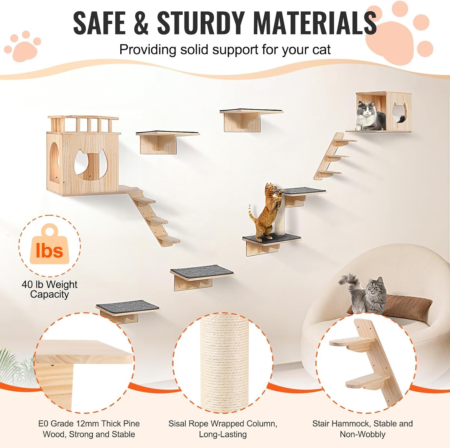 image:imageVEVOR Wall Mounted Cat Shelves Cat Wall Shelves and Perches with Jumping Boards Cat Beds Hammocks amp Cat Tree Cat Furniture and Shelves up to 40 lbs for Sleeping Playing Climbing Set of 9Free
