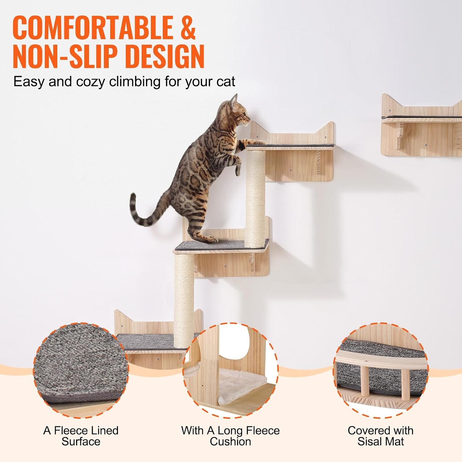 image:imageVEVOR Wall Mounted Cat Shelves Cat Wall Shelves and Perches with Jumping Boards Cat Beds Hammocks amp Cat Tree Cat Furniture and Shelves up to 40 lbs for Sleeping Playing Climbing Set of 9Free
