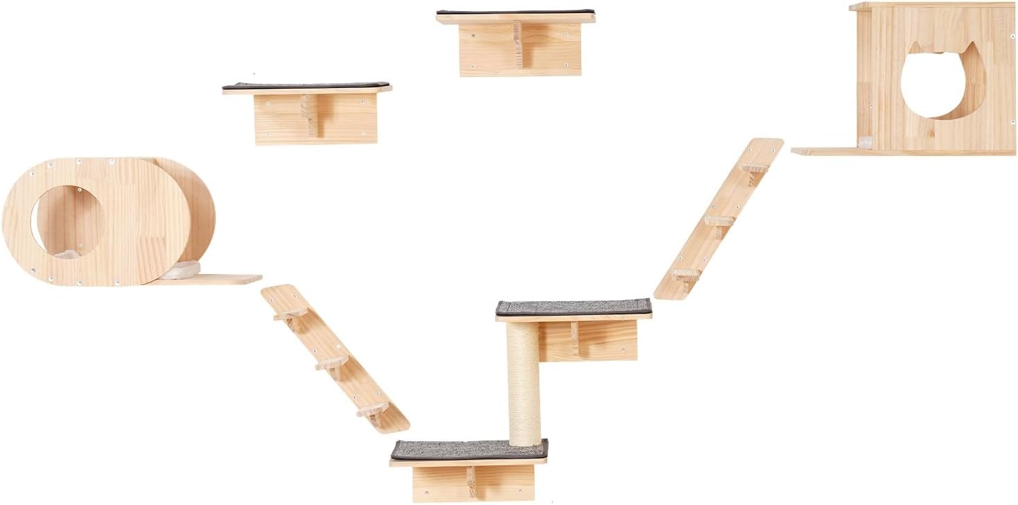 image:imageVEVOR Wall Mounted Cat Shelves Cat Wall Shelves and Perches with Jumping Boards Cat Beds Hammocks amp Cat Tree Cat Furniture and Shelves up to 40 lbs for Sleeping Playing Climbing Set of 9Free