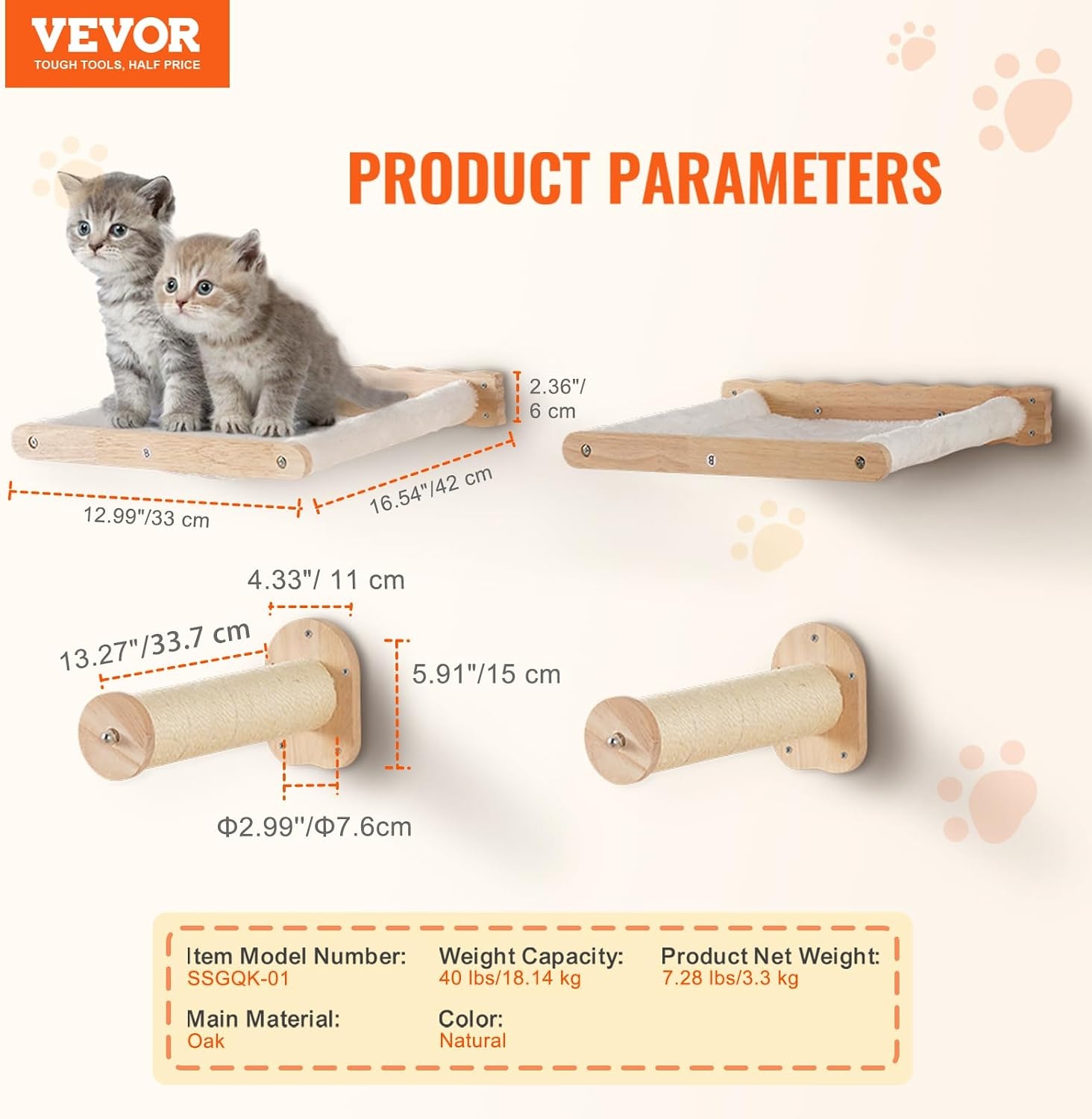 image:imageVEVOR Wall Mounted Cat Shelves Cat Wall Shelves and Perches with Jumping Boards Cat Beds Hammocks amp Cat Tree Cat Furniture and Shelves up to 40 lbs for Sleeping Playing Climbing Set of 9Free