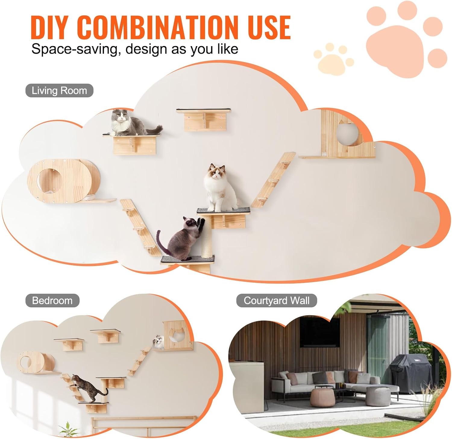 image:imageVEVOR Wall Mounted Cat Shelves Cat Wall Shelves and Perches with Jumping Boards Cat Beds Hammocks amp Cat Tree Cat Furniture and Shelves up to 40 lbs for Sleeping Playing Climbing Set of 9Free