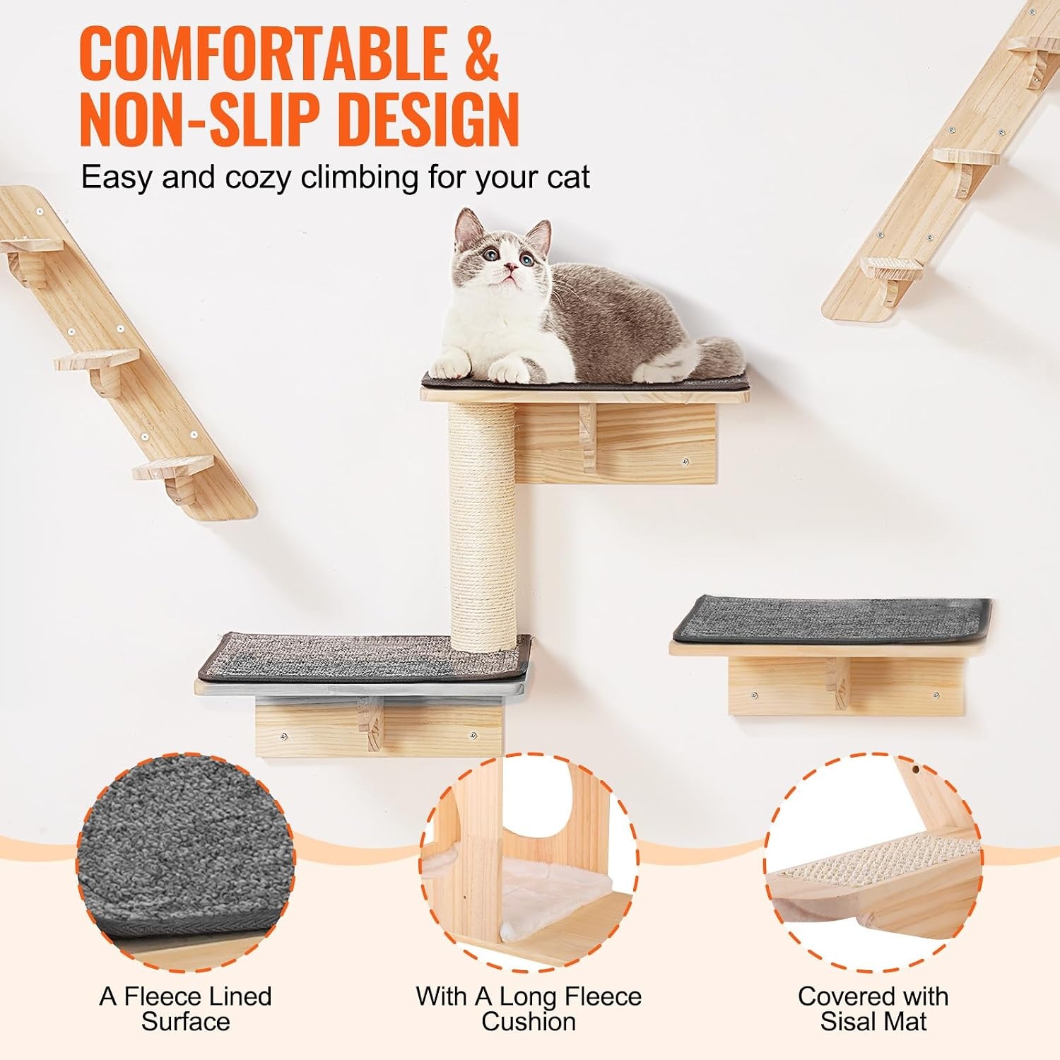image:imageVEVOR Wall Mounted Cat Shelves Cat Wall Shelves and Perches with Jumping Boards Cat Beds Hammocks amp Cat Tree Cat Furniture and Shelves up to 40 lbs for Sleeping Playing Climbing Set of 9Free