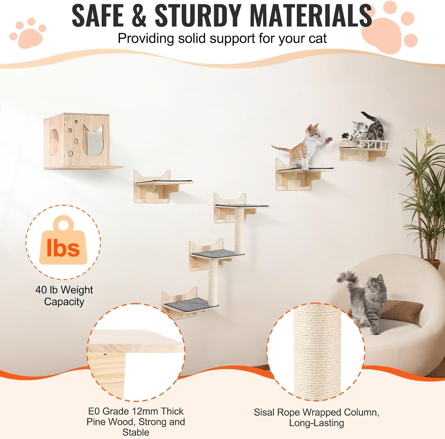 image:imageVEVOR Wall Mounted Cat Shelves Cat Wall Shelves and Perches with Jumping Boards Cat Beds Hammocks amp Cat Tree Cat Furniture and Shelves up to 40 lbs for Sleeping Playing Climbing Set of 9Free