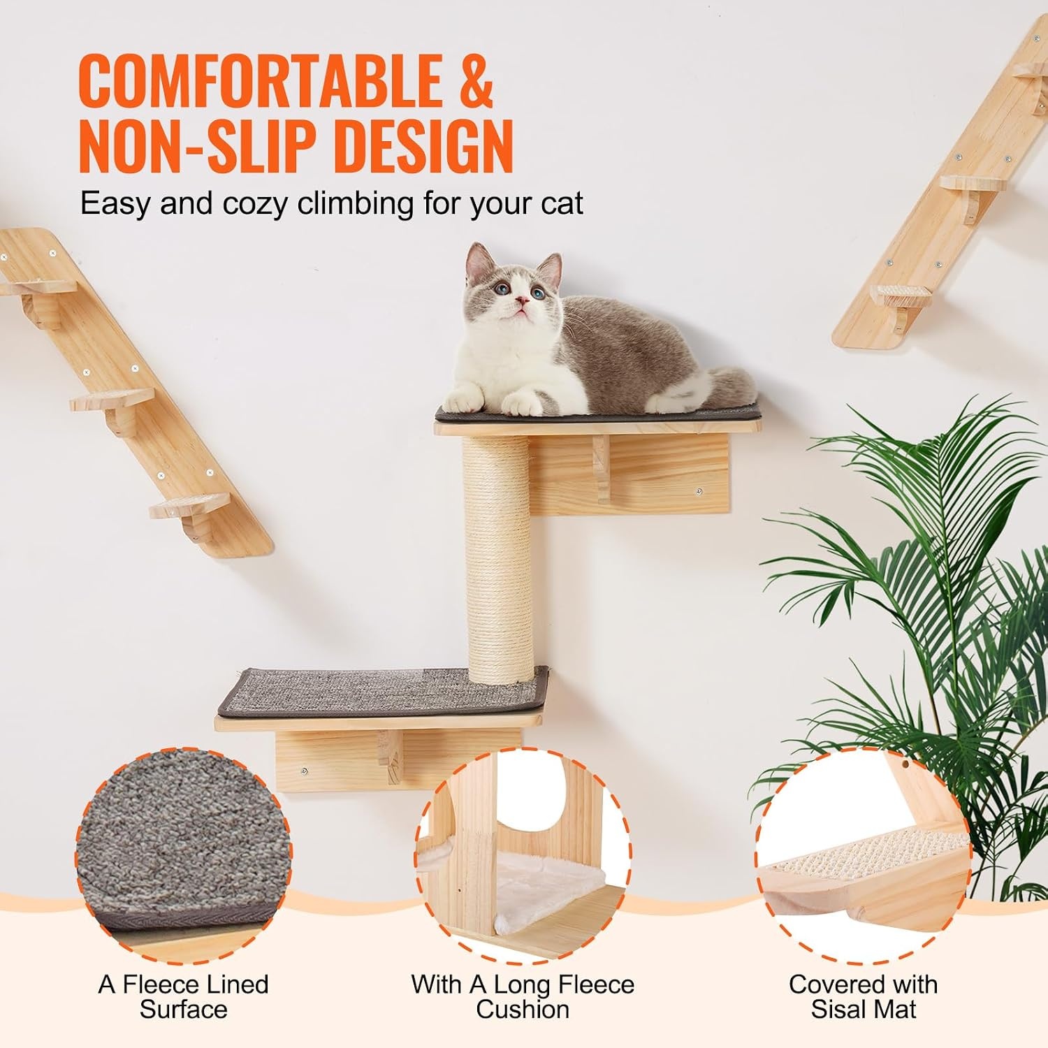 image:imageVEVOR Wall Mounted Cat Shelves Cat Wall Shelves and Perches with Jumping Boards Cat Beds Hammocks amp Cat Tree Cat Furniture and Shelves up to 40 lbs for Sleeping Playing Climbing Set of 9Free