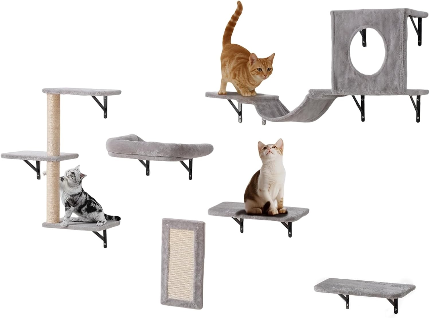 image:imageVEVOR Wall Mounted Cat Shelves Cat Wall Shelves and Perches with Jumping Boards Cat Beds Hammocks amp Cat Tree Cat Furniture and Shelves up to 40 lbs for Sleeping Playing Climbing Set of 9Free