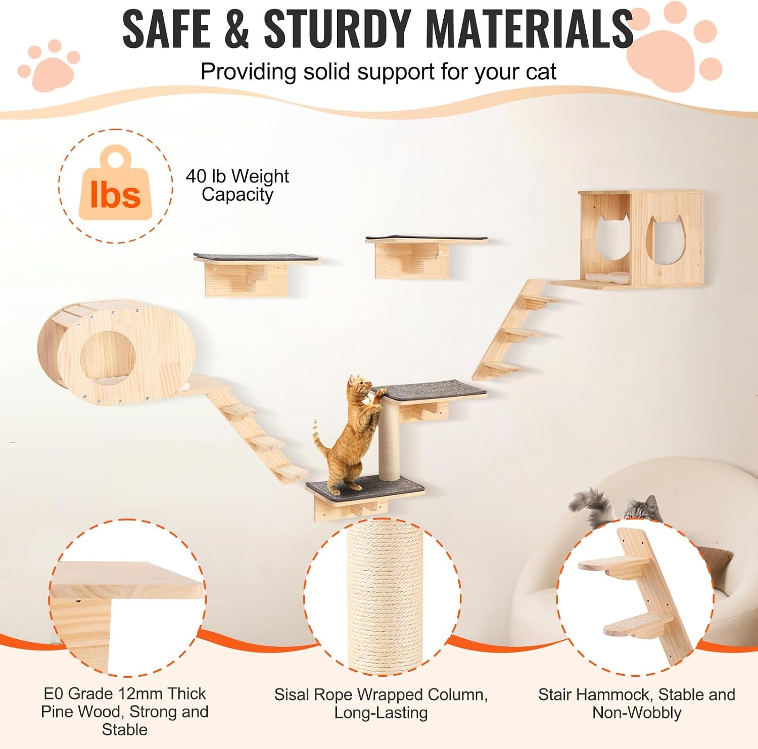 image:imageVEVOR Wall Mounted Cat Shelves Cat Wall Shelves and Perches with Jumping Boards Cat Beds Hammocks amp Cat Tree Cat Furniture and Shelves up to 40 lbs for Sleeping Playing Climbing Set of 9Free