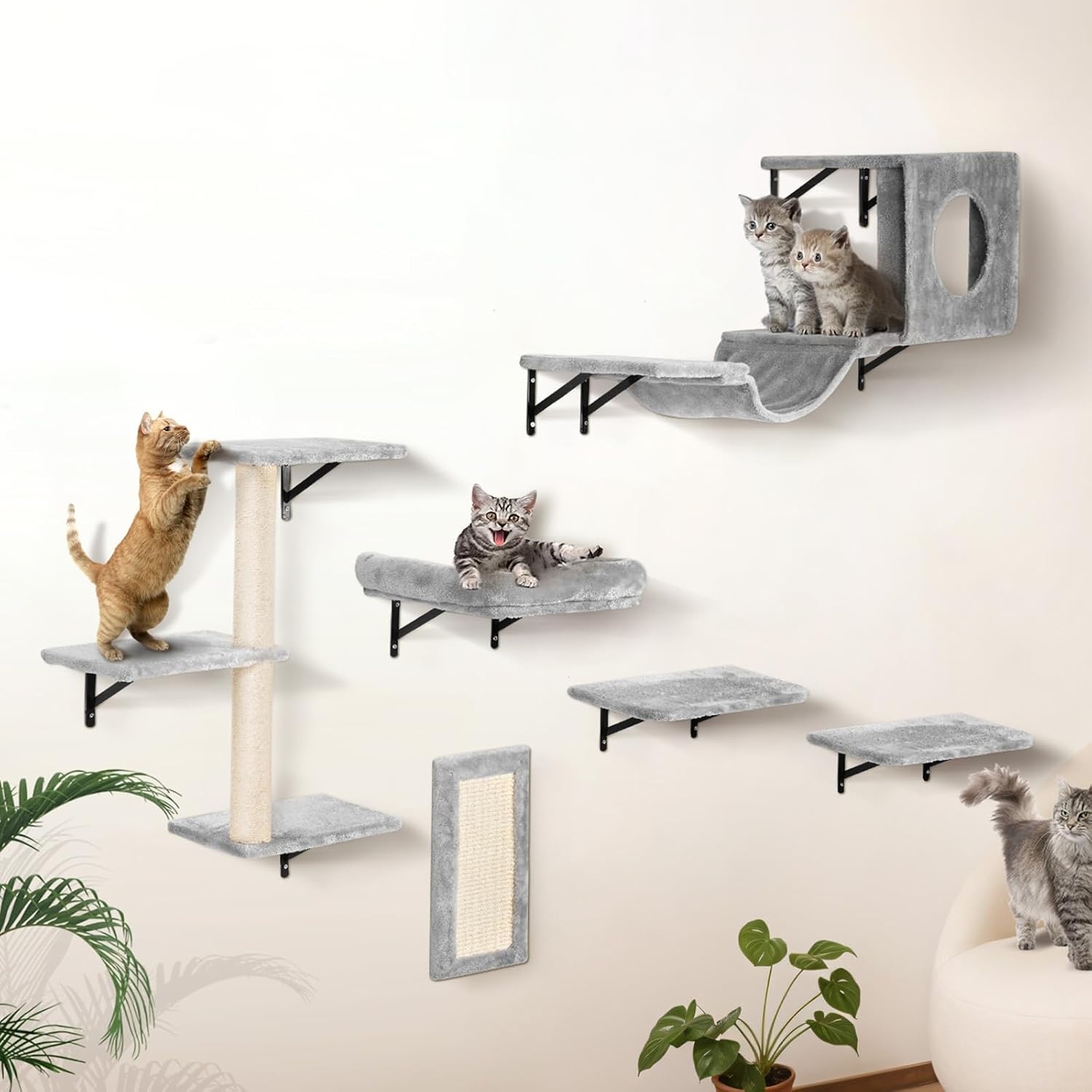 image:imageVEVOR Wall Mounted Cat Shelves Cat Wall Shelves and Perches with Jumping Boards Cat Beds Hammocks amp Cat Tree Cat Furniture and Shelves up to 40 lbs for Sleeping Playing Climbing Set of 9Free