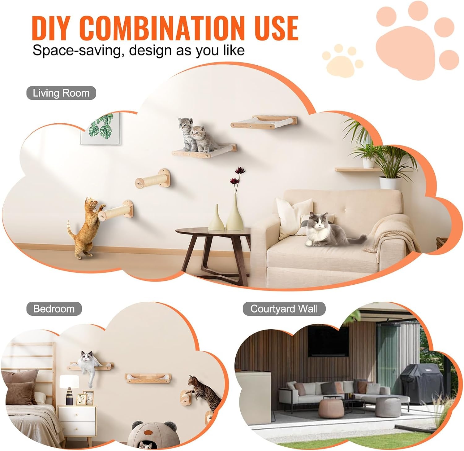 image:imageVEVOR Wall Mounted Cat Shelves Cat Wall Shelves and Perches with Jumping Boards Cat Beds Hammocks amp Cat Tree Cat Furniture and Shelves up to 40 lbs for Sleeping Playing Climbing Set of 9Free