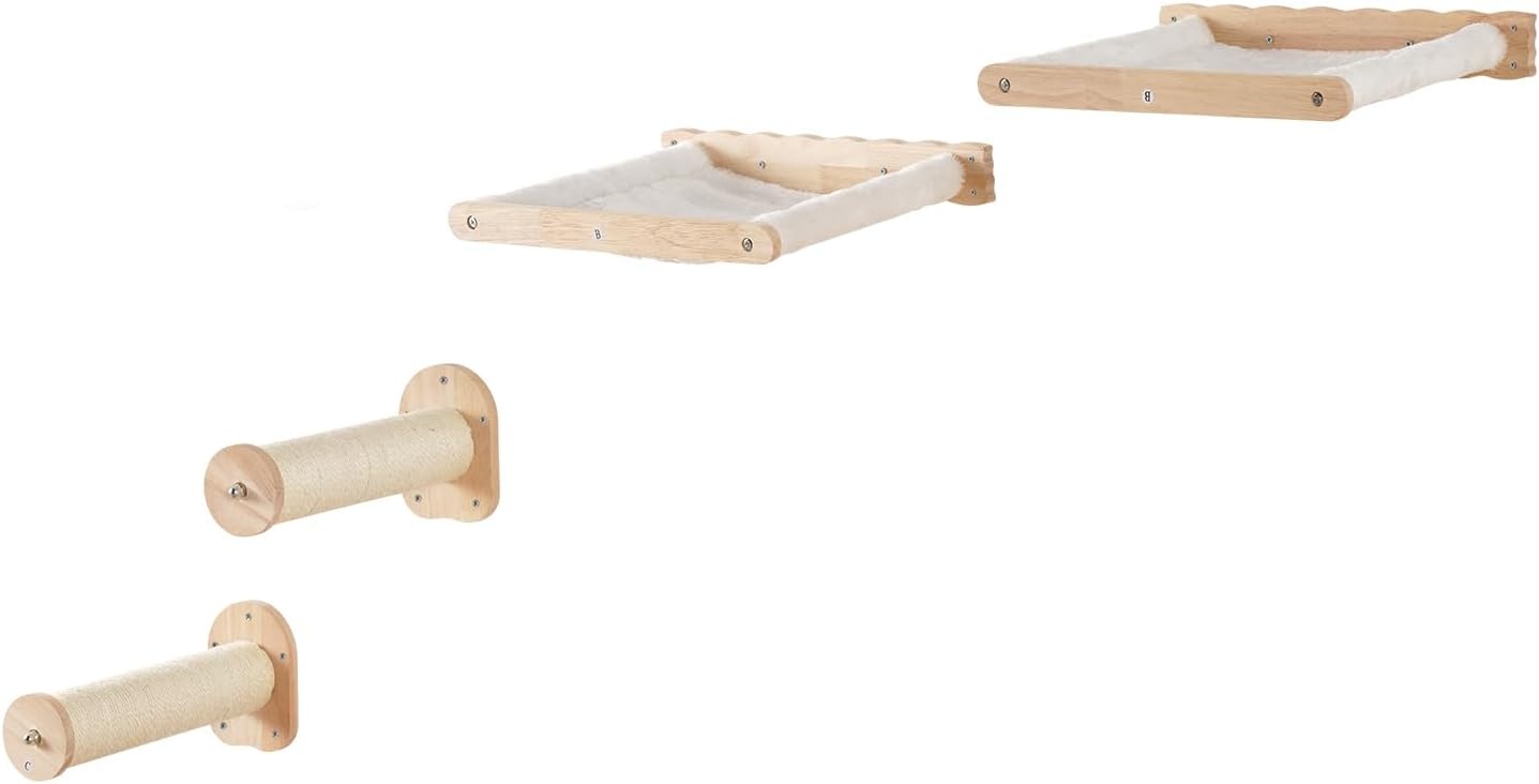 image:imageVEVOR Wall Mounted Cat Shelves Cat Wall Shelves and Perches with Jumping Boards Cat Beds Hammocks amp Cat Tree Cat Furniture and Shelves up to 40 lbs for Sleeping Playing Climbing Set of 9Free