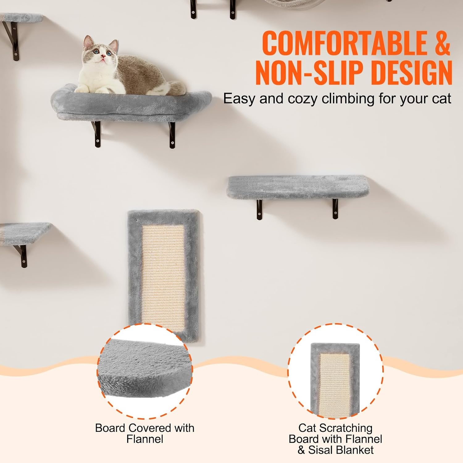 image:imageVEVOR Wall Mounted Cat Shelves Cat Wall Shelves and Perches with Jumping Boards Cat Beds Hammocks amp Cat Tree Cat Furniture and Shelves up to 40 lbs for Sleeping Playing Climbing Set of 9Free