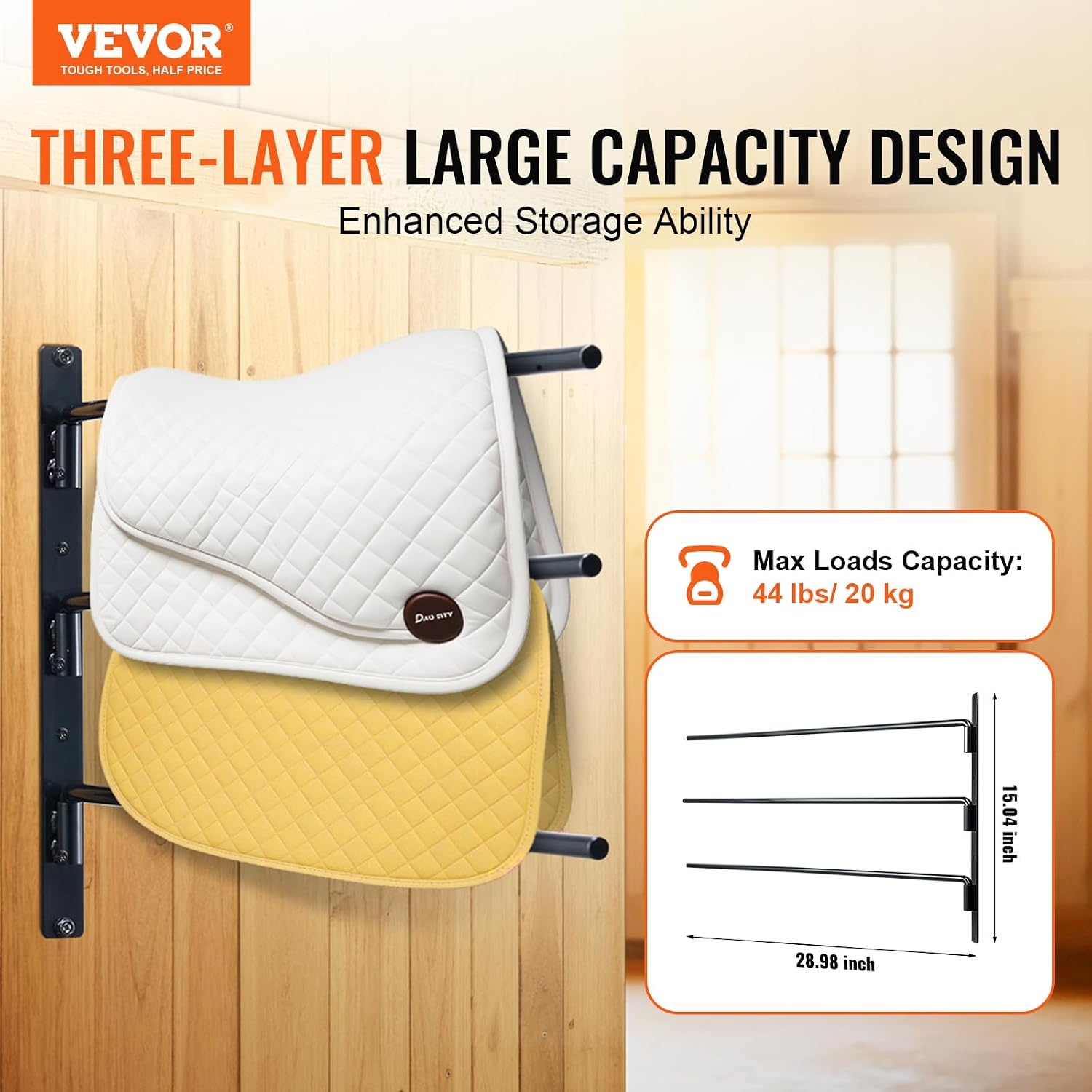 image:imageVEVOR Wall Mounted Saddle Rack 309 x 299 x 55 in Swing Out Saddle Holder Six Tiers Horse Saddle Stand Space Saving Horse Pad and Blanket Rack for Tack Room Organization Trailer Accessories3 Tiers2 Packs