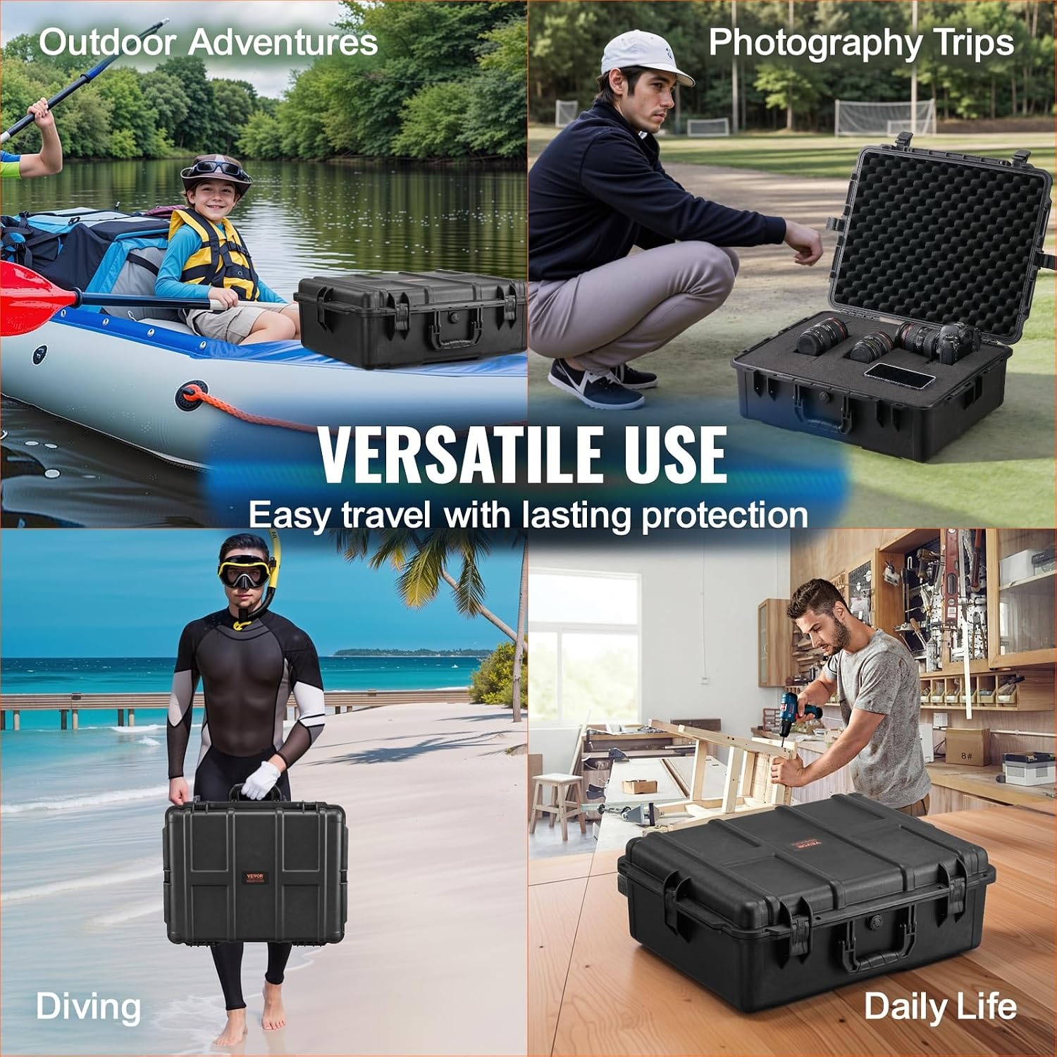 image:imageVEVOR Weatherproof Hard Case Heavy Duty Protective Dry Box with Precut Foam Retractable Pull Handles for Travel Hunting Military Tactical IP67 Waterproof Case for Cameras1496x1181x551Black