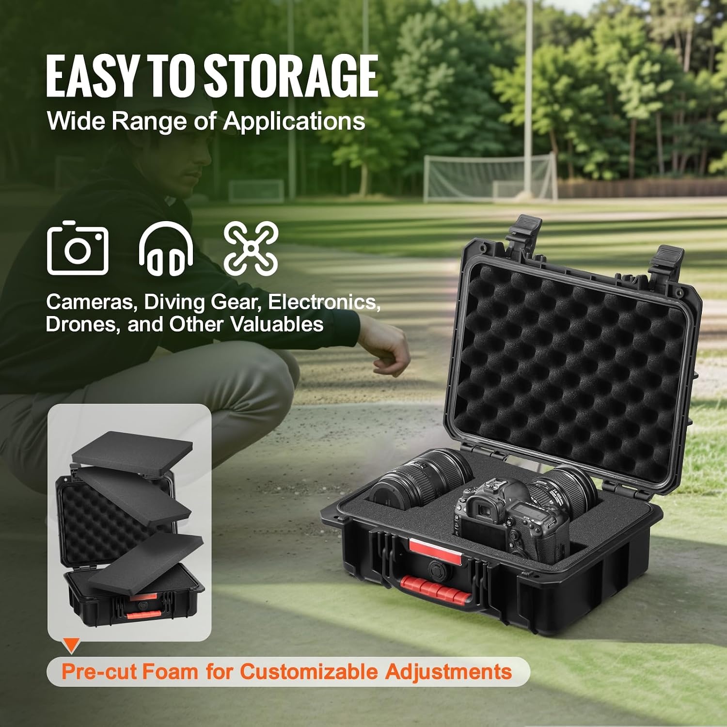 image:imageVEVOR Weatherproof Hard Case Heavy Duty Protective Dry Box with Precut Foam Retractable Pull Handles for Travel Hunting Military Tactical IP67 Waterproof Case for Cameras1496x1181x551Black