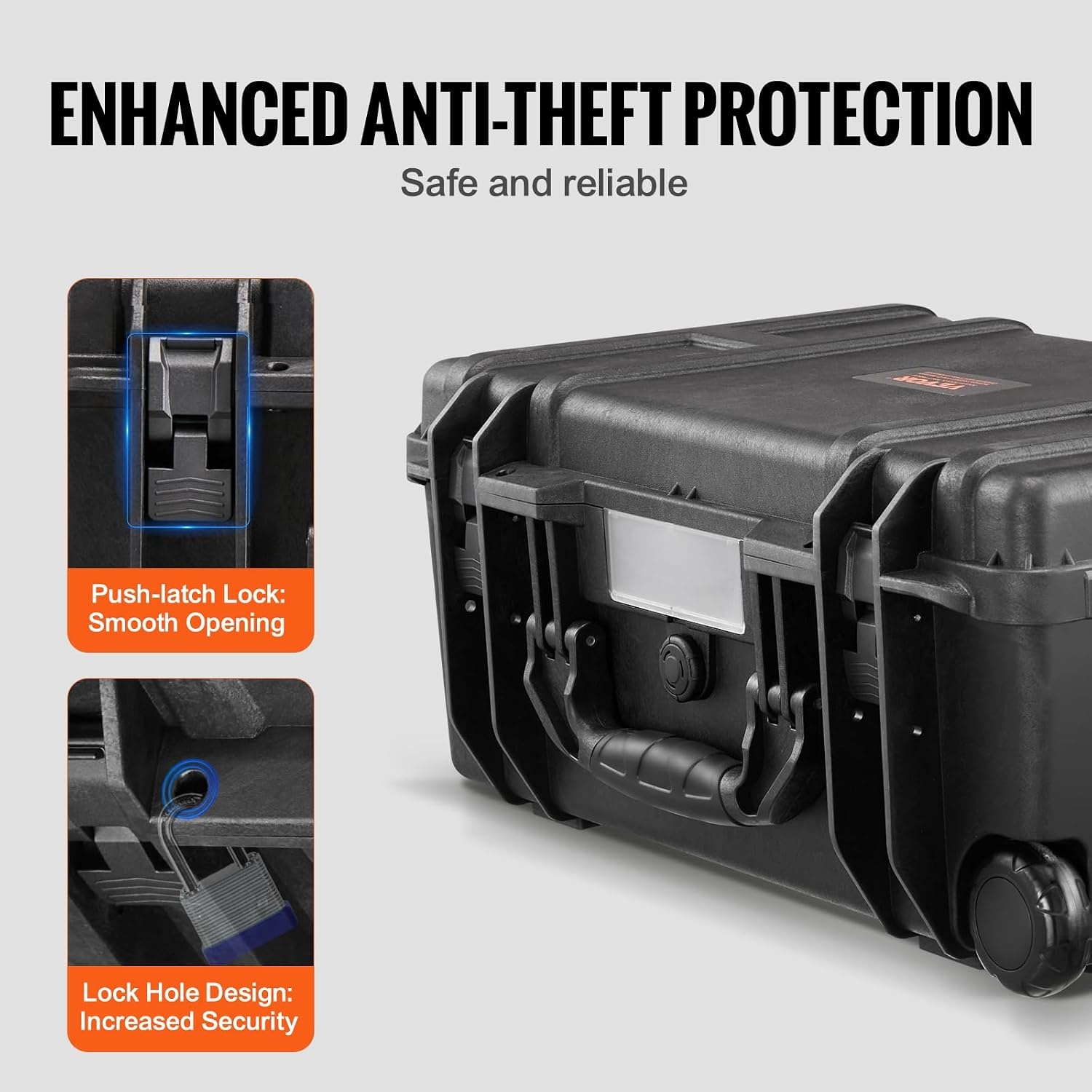 image:imageVEVOR Weatherproof Hard Case Heavy Duty Protective Dry Box with Precut Foam Retractable Pull Handles for Travel Hunting Military Tactical IP67 Waterproof Case for Cameras1496x1181x551Black