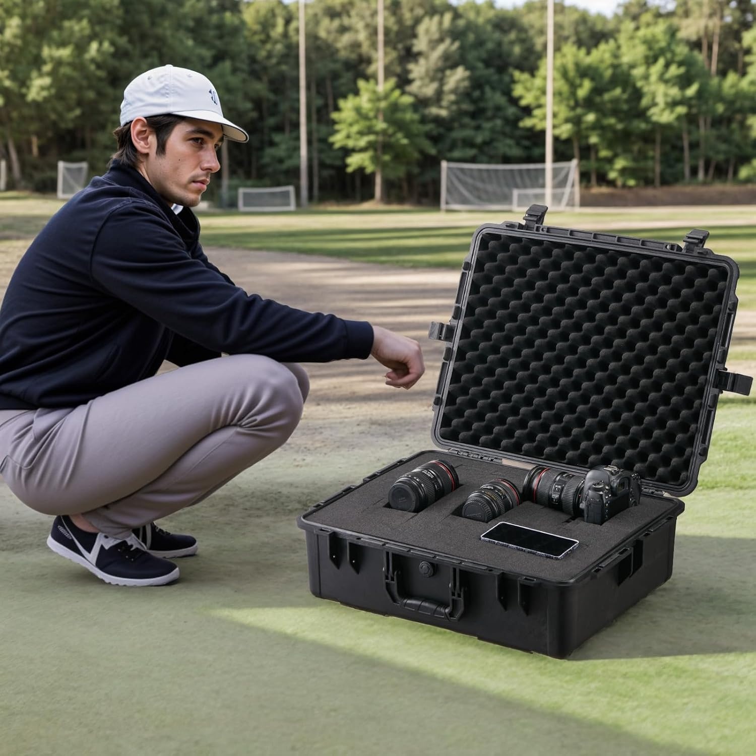 image:imageVEVOR Weatherproof Hard Case Heavy Duty Protective Dry Box with Precut Foam Retractable Pull Handles for Travel Hunting Military Tactical IP67 Waterproof Case for Cameras1496x1181x551Black