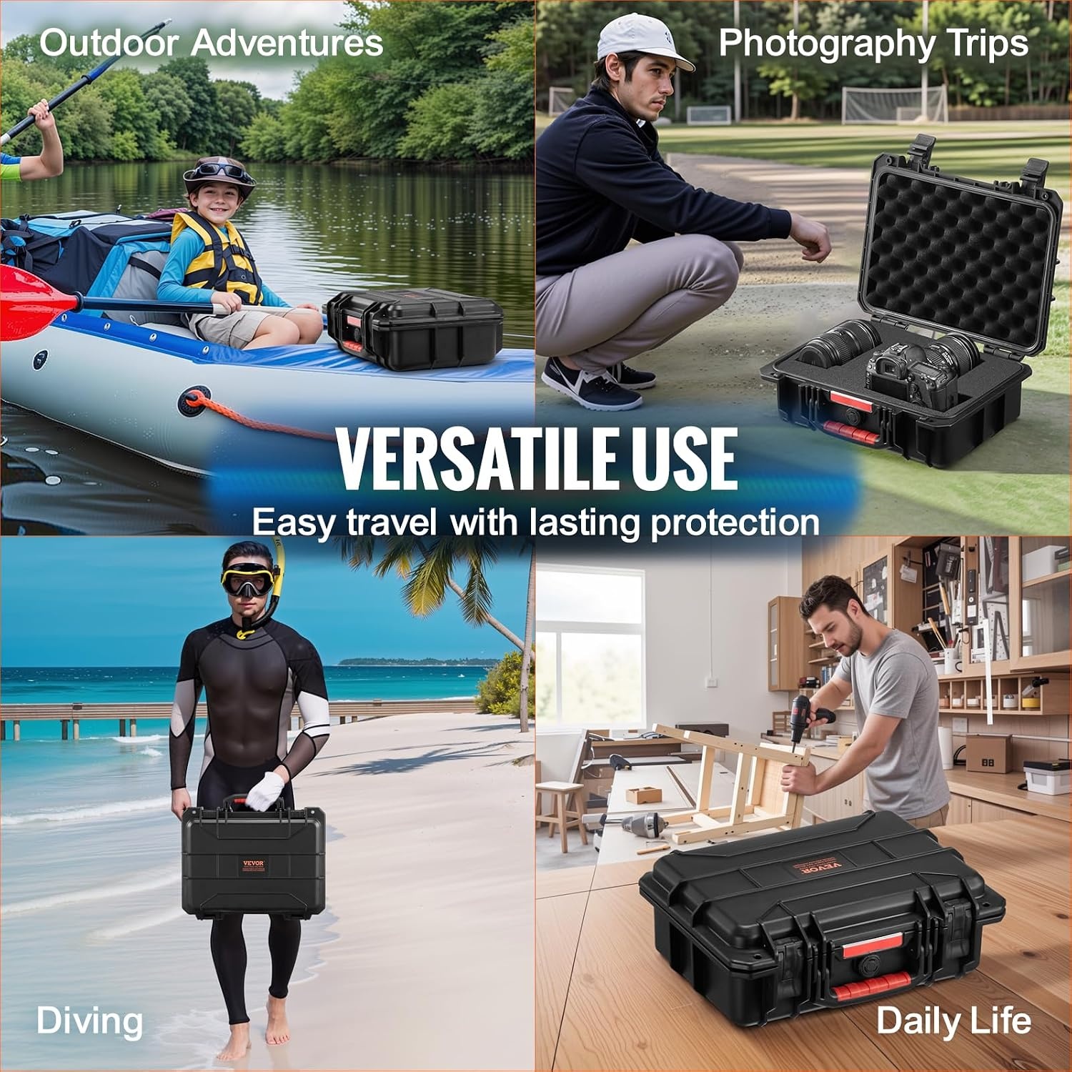 image:imageVEVOR Weatherproof Hard Case Heavy Duty Protective Dry Box with Precut Foam Retractable Pull Handles for Travel Hunting Military Tactical IP67 Waterproof Case for Cameras1496x1181x551Black