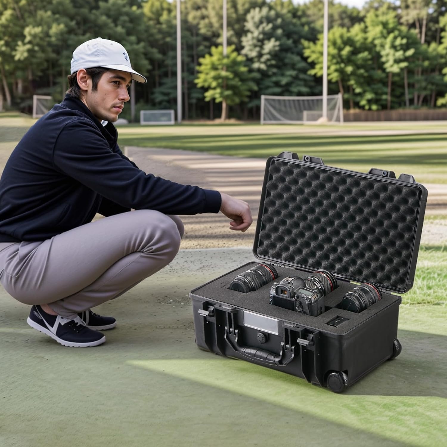 image:imageVEVOR Weatherproof Hard Case Heavy Duty Protective Dry Box with Precut Foam Retractable Pull Handles for Travel Hunting Military Tactical IP67 Waterproof Case for Cameras1496x1181x551Black