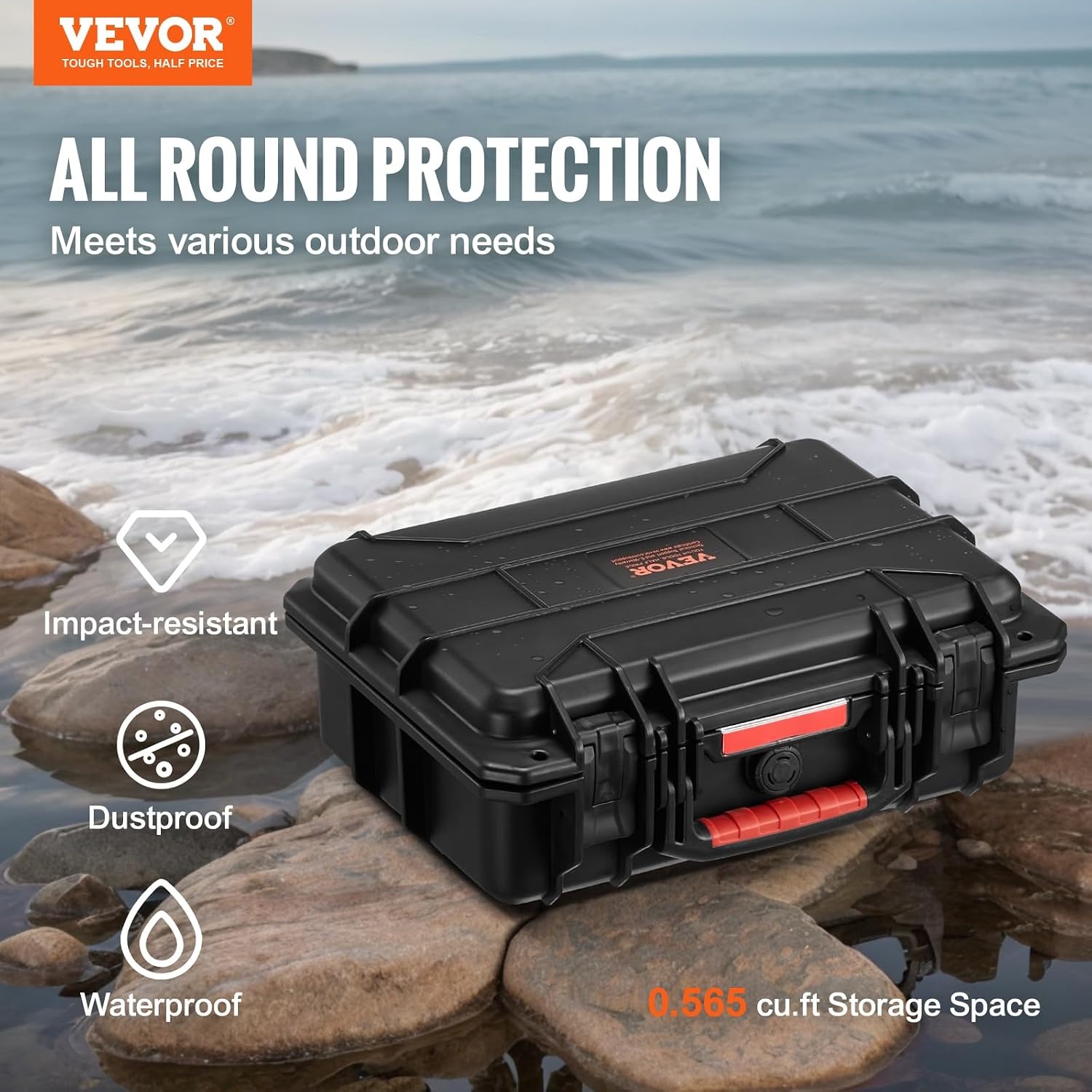 image:imageVEVOR Weatherproof Hard Case Heavy Duty Protective Dry Box with Precut Foam Retractable Pull Handles for Travel Hunting Military Tactical IP67 Waterproof Case for Cameras1496x1181x551Black