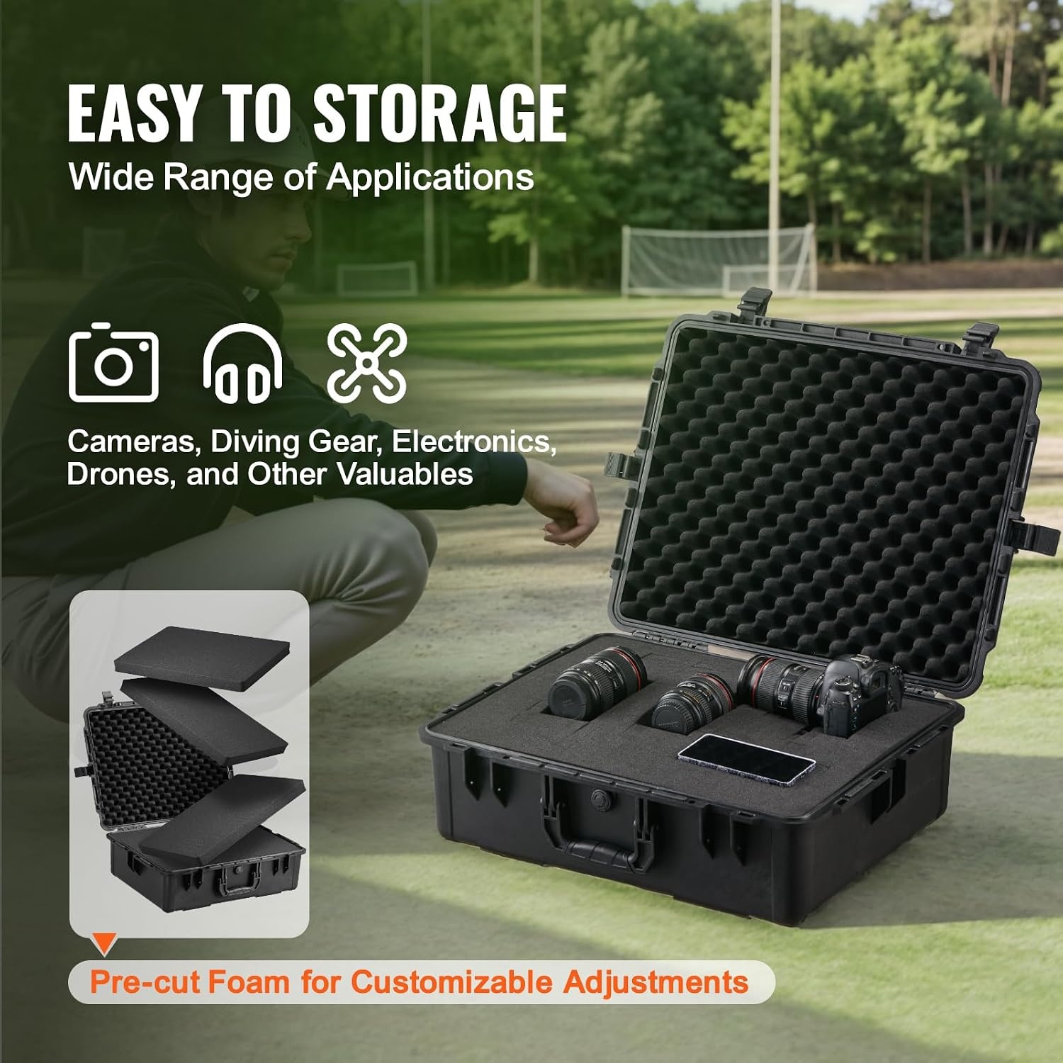 image:imageVEVOR Weatherproof Hard Case Heavy Duty Protective Dry Box with Precut Foam Retractable Pull Handles for Travel Hunting Military Tactical IP67 Waterproof Case for Cameras1496x1181x551Black