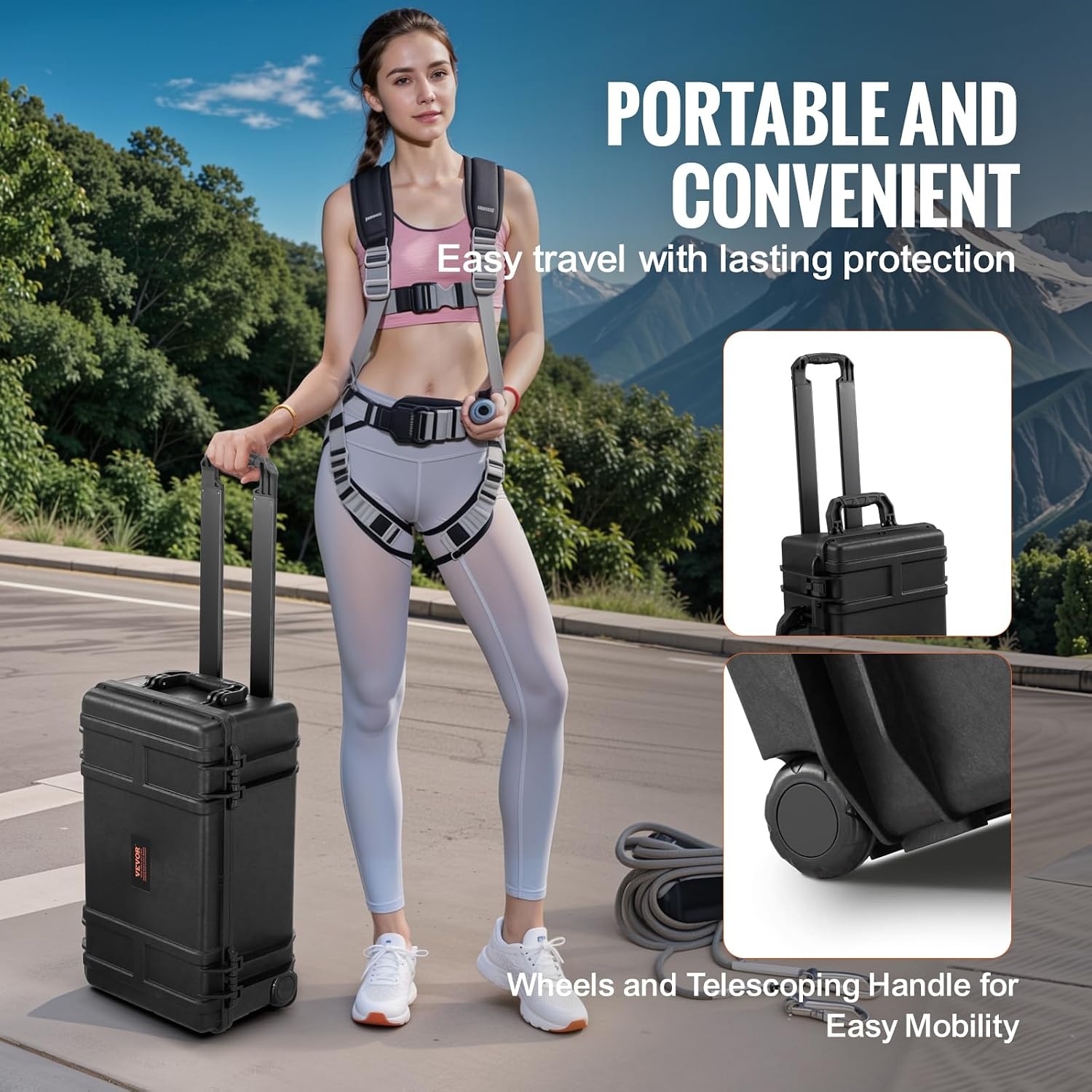 image:imageVEVOR Weatherproof Hard Case Heavy Duty Protective Dry Box with Precut Foam Retractable Pull Handles for Travel Hunting Military Tactical IP67 Waterproof Case for Cameras1496x1181x551Black