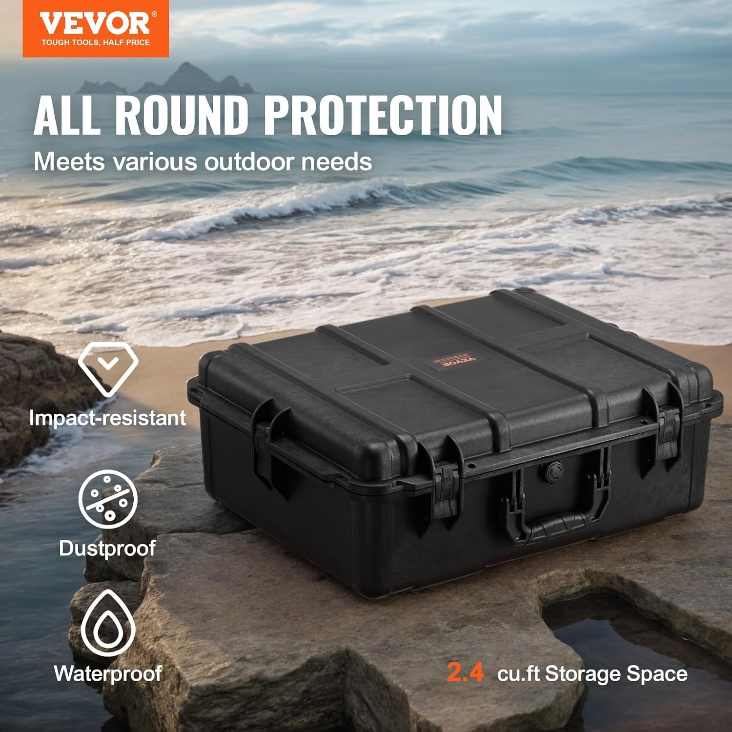image:imageVEVOR Weatherproof Hard Case Heavy Duty Protective Dry Box with Precut Foam Retractable Pull Handles for Travel Hunting Military Tactical IP67 Waterproof Case for Cameras1496x1181x551Black