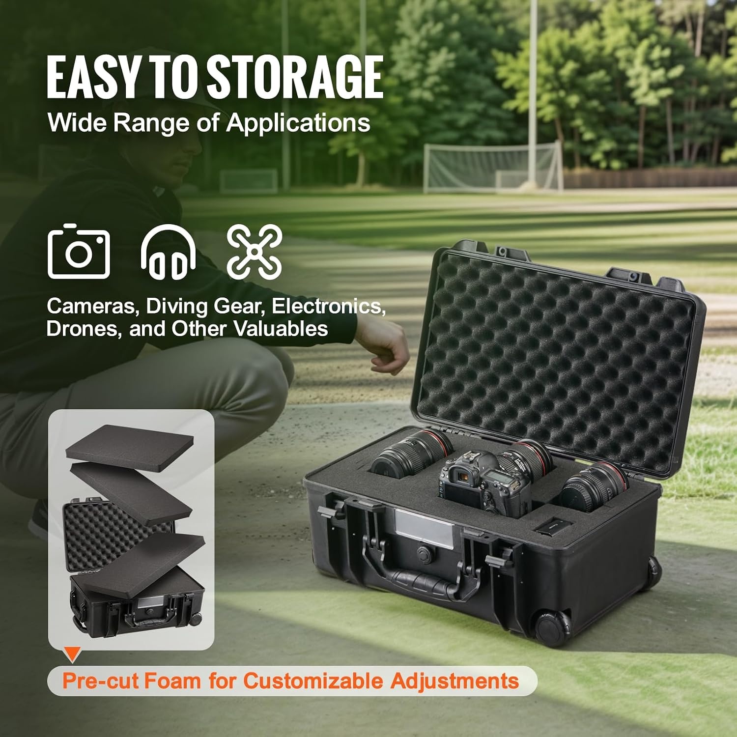 image:imageVEVOR Weatherproof Hard Case Heavy Duty Protective Dry Box with Precut Foam Retractable Pull Handles for Travel Hunting Military Tactical IP67 Waterproof Case for Cameras1496x1181x551Black