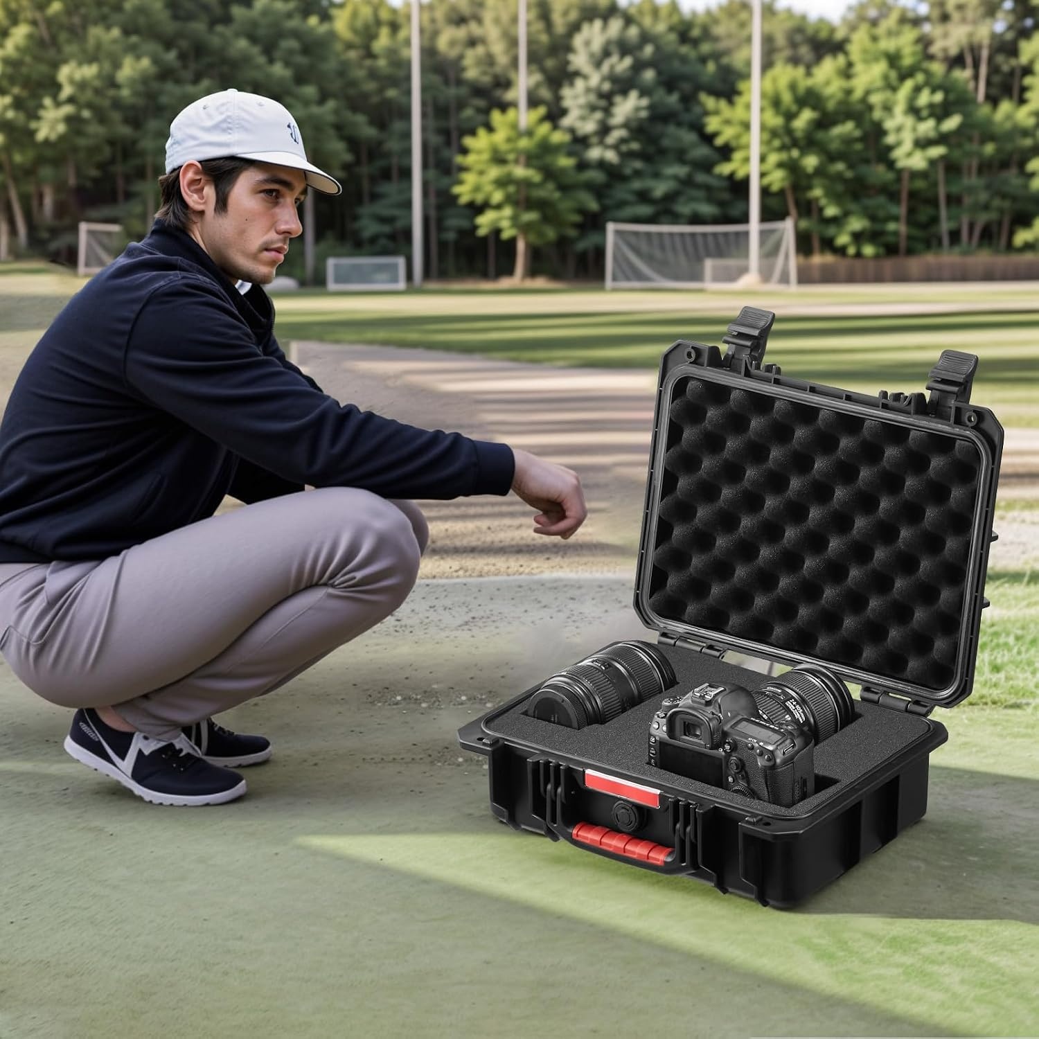 image:imageVEVOR Weatherproof Hard Case Heavy Duty Protective Dry Box with Precut Foam Retractable Pull Handles for Travel Hunting Military Tactical IP67 Waterproof Case for Cameras1496x1181x551Black