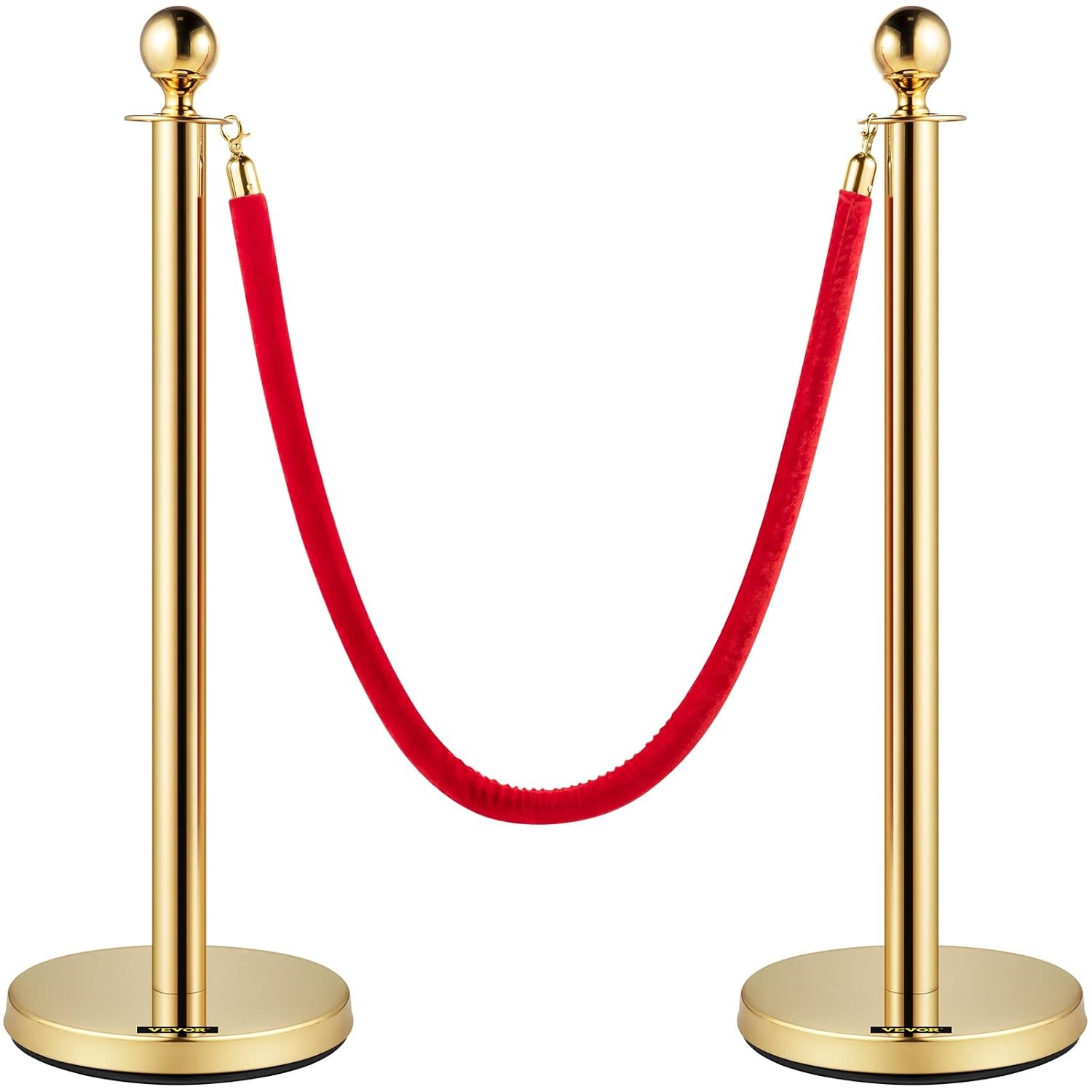 image:imageVevor Velvet Ropes and Posts 4 Pcs 3 Red Velvet Rope 5 ft Stanchion Post with Ball Top Crowd Control Barriers Gold Stanchions Red Carpet Poles Crowd Control Ropes and Poles for Party SuppliesGold