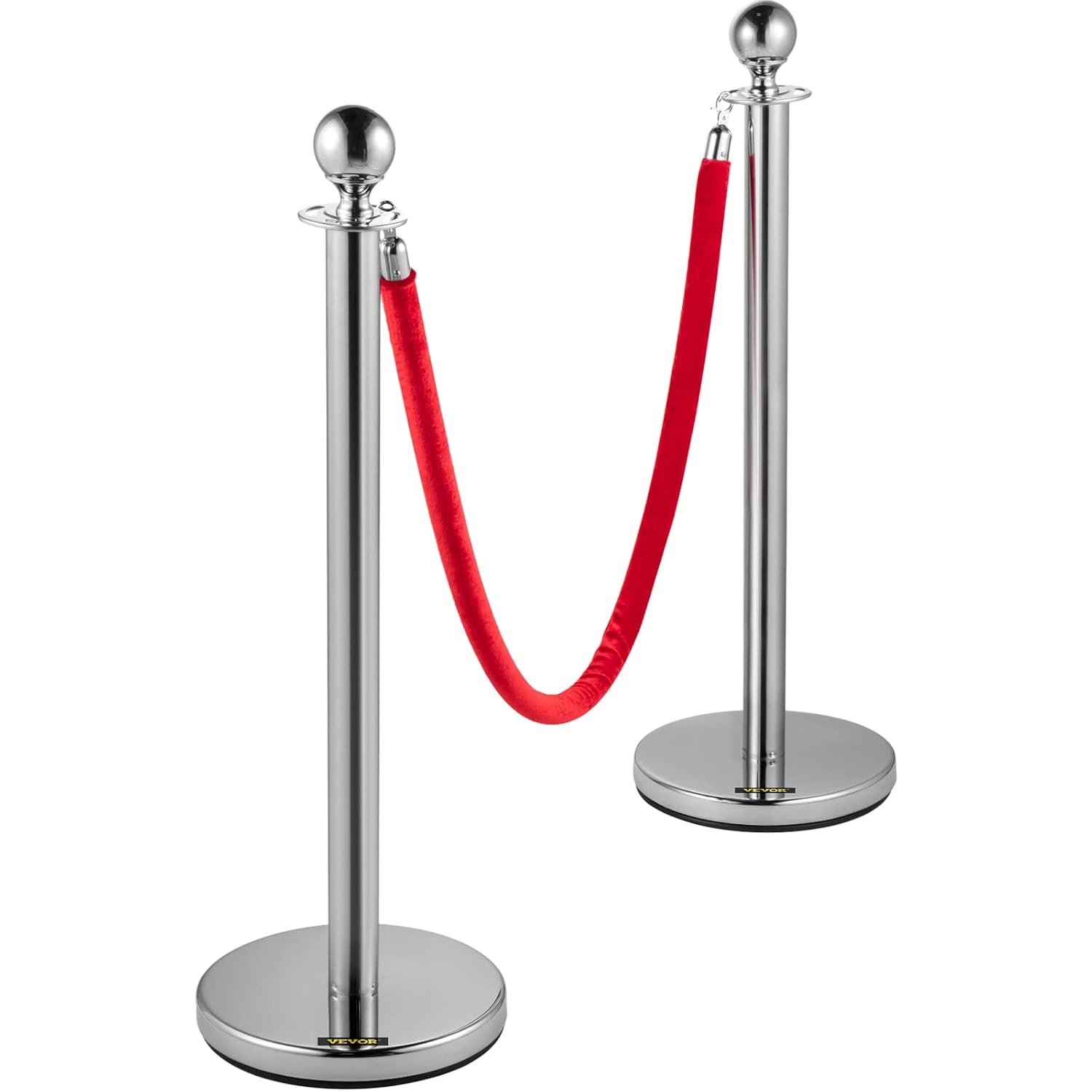 image:imageVevor Velvet Ropes and Posts 4 Pcs 3 Red Velvet Rope 5 ft Stanchion Post with Ball Top Crowd Control Barriers Gold Stanchions Red Carpet Poles Crowd Control Ropes and Poles for Party Suppliessilver
