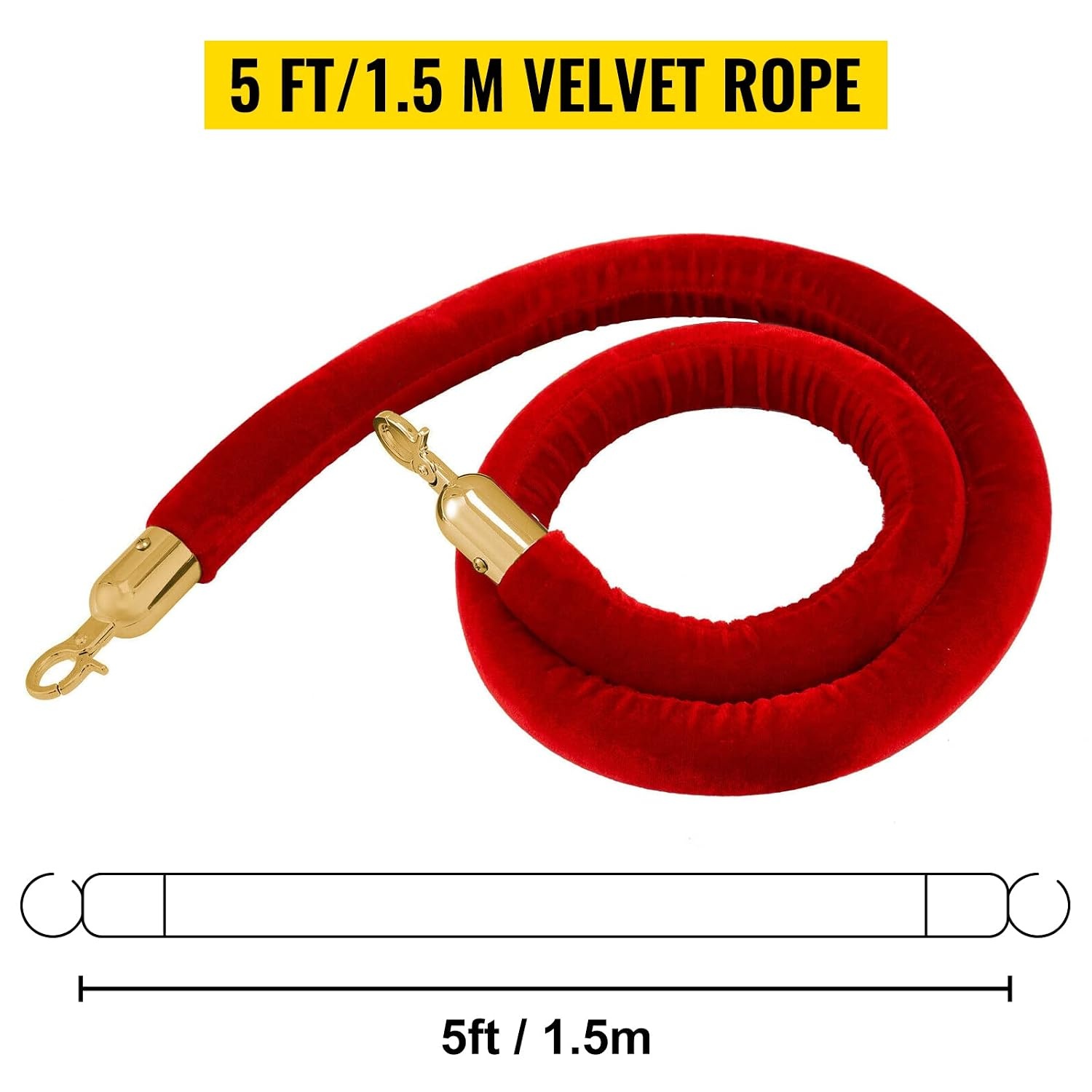 image:imageVevor Velvet Ropes and Posts 4 Pcs 3 Red Velvet Rope 5 ft Stanchion Post with Ball Top Crowd Control Barriers Gold Stanchions Red Carpet Poles Crowd Control Ropes and Poles for Party SuppliesGold