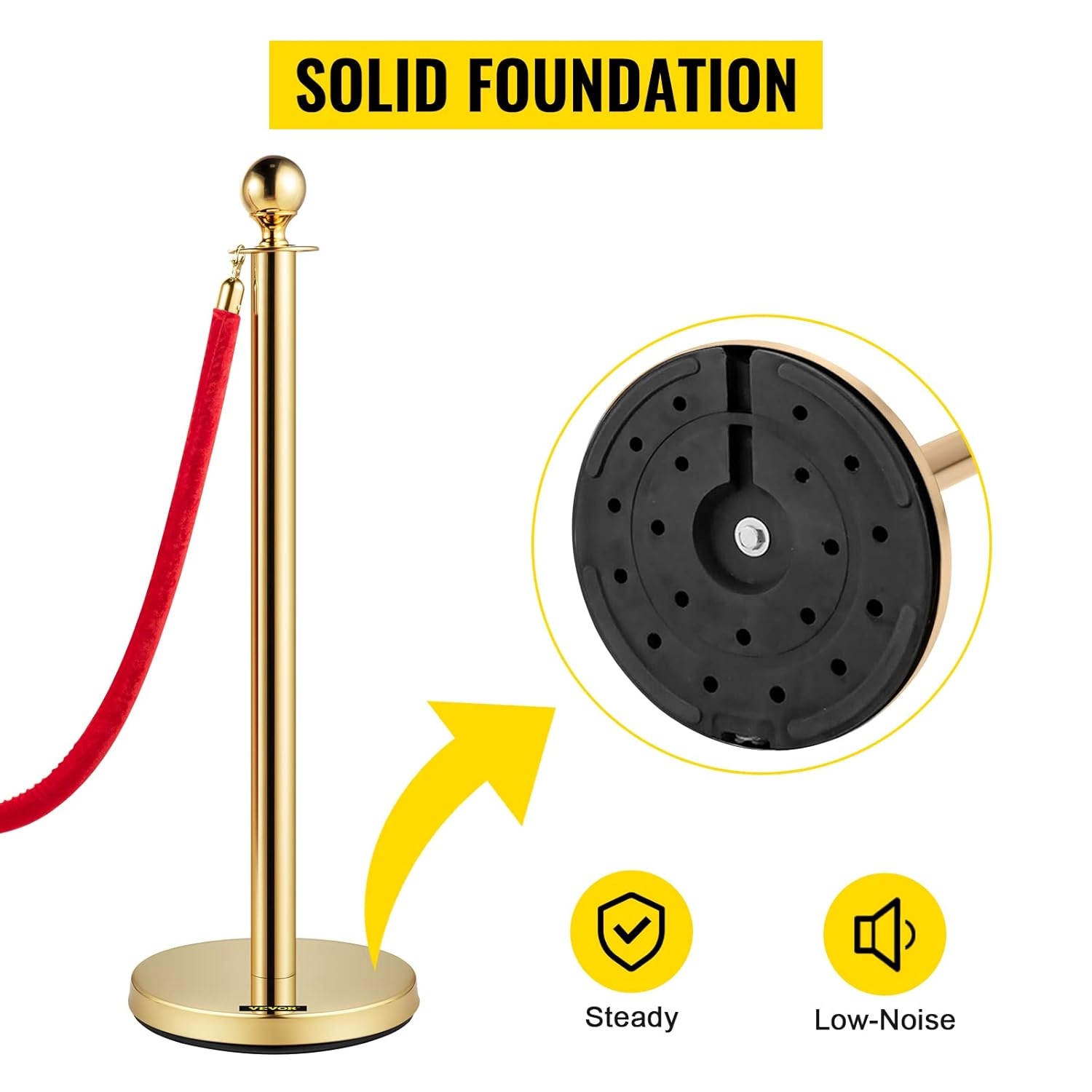 image:imageVevor Velvet Ropes and Posts 4 Pcs 3 Red Velvet Rope 5 ft Stanchion Post with Ball Top Crowd Control Barriers Gold Stanchions Red Carpet Poles Crowd Control Ropes and Poles for Party SuppliesGold