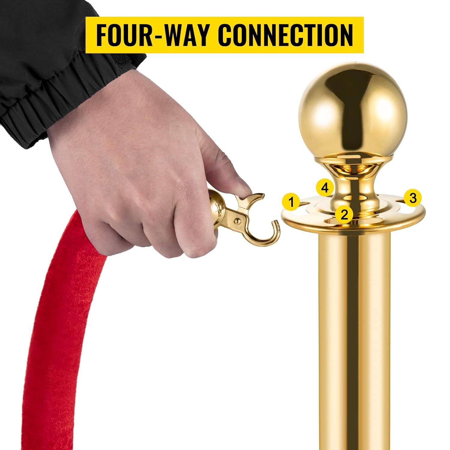 image:imageVevor Velvet Ropes and Posts 4 Pcs 3 Red Velvet Rope 5 ft Stanchion Post with Ball Top Crowd Control Barriers Gold Stanchions Red Carpet Poles Crowd Control Ropes and Poles for Party SuppliesGold