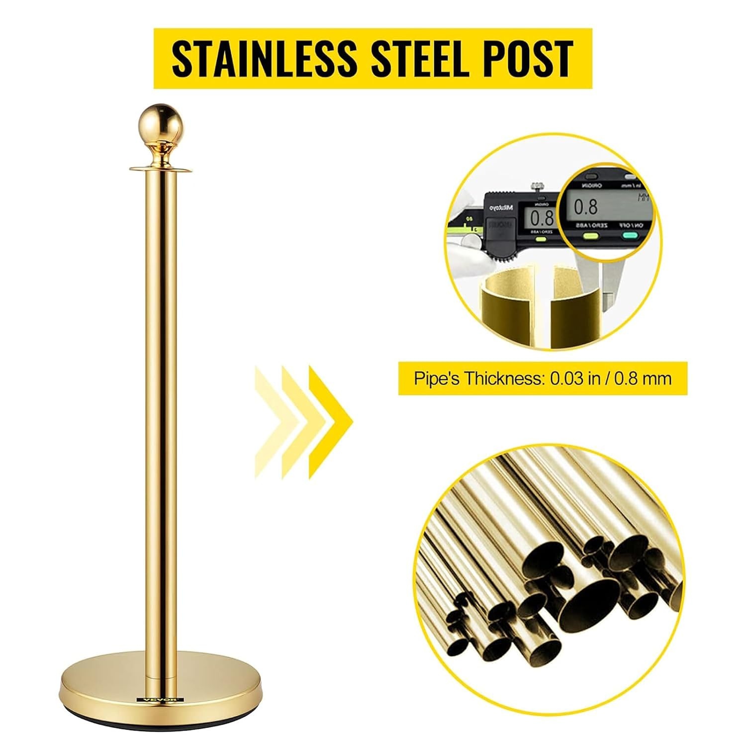 image:imageVevor Velvet Ropes and Stanchion Post with Ball Top and Four Way Connection for Crowd Control Barriers Safety and Protection Gold